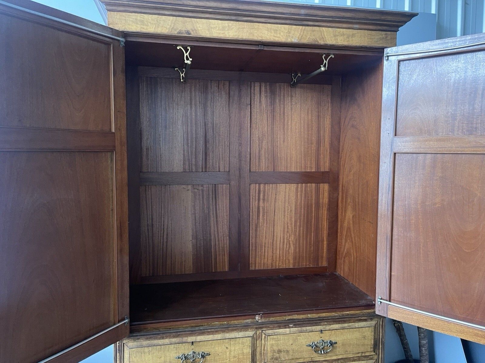 Antique Vintage Large Walnut Linen Press /Wardrobe Drawers photo furniture