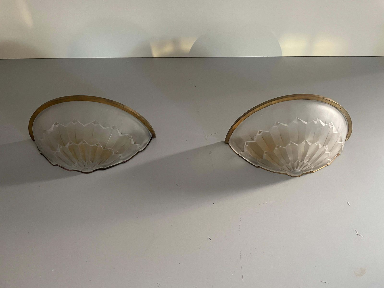 White French Glass And Brass Frame Pair Of Sconces, 1950s, France photo 1533.0