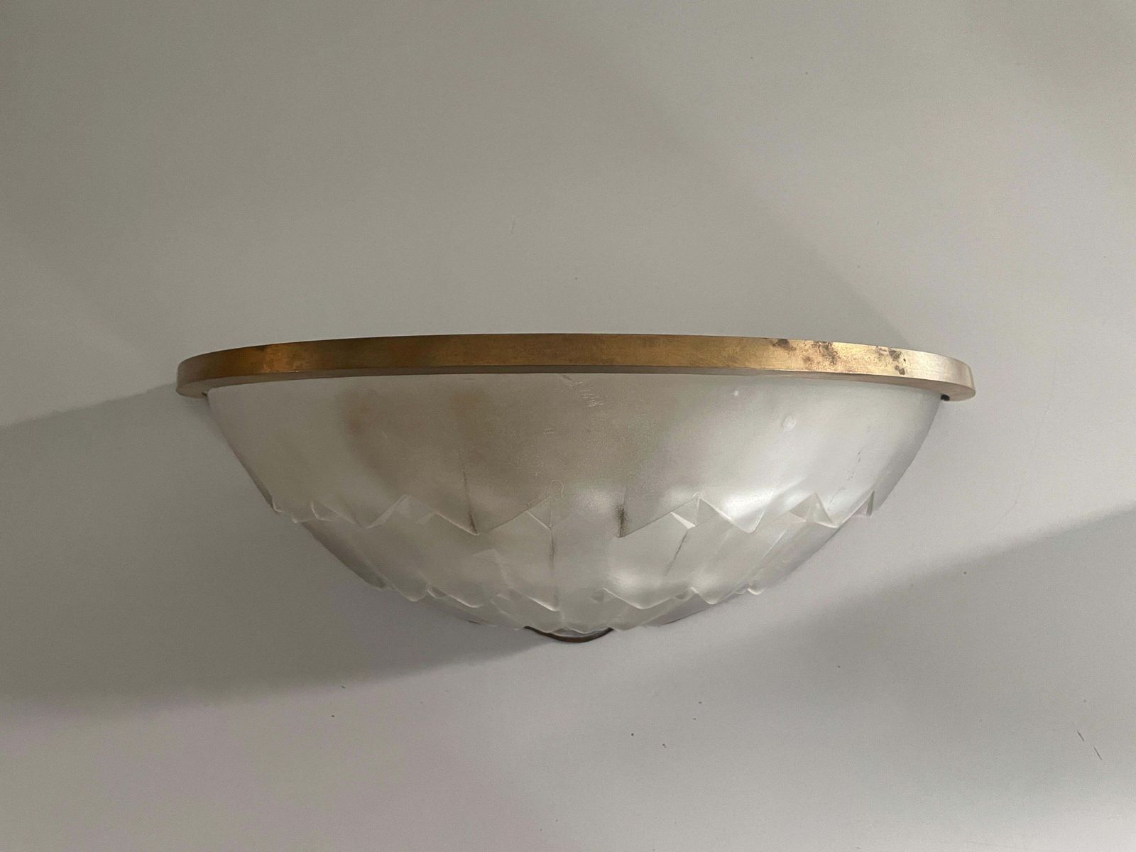 White French Glass And Brass Frame Pair Of Sconces, 1950s, France photo vinterior