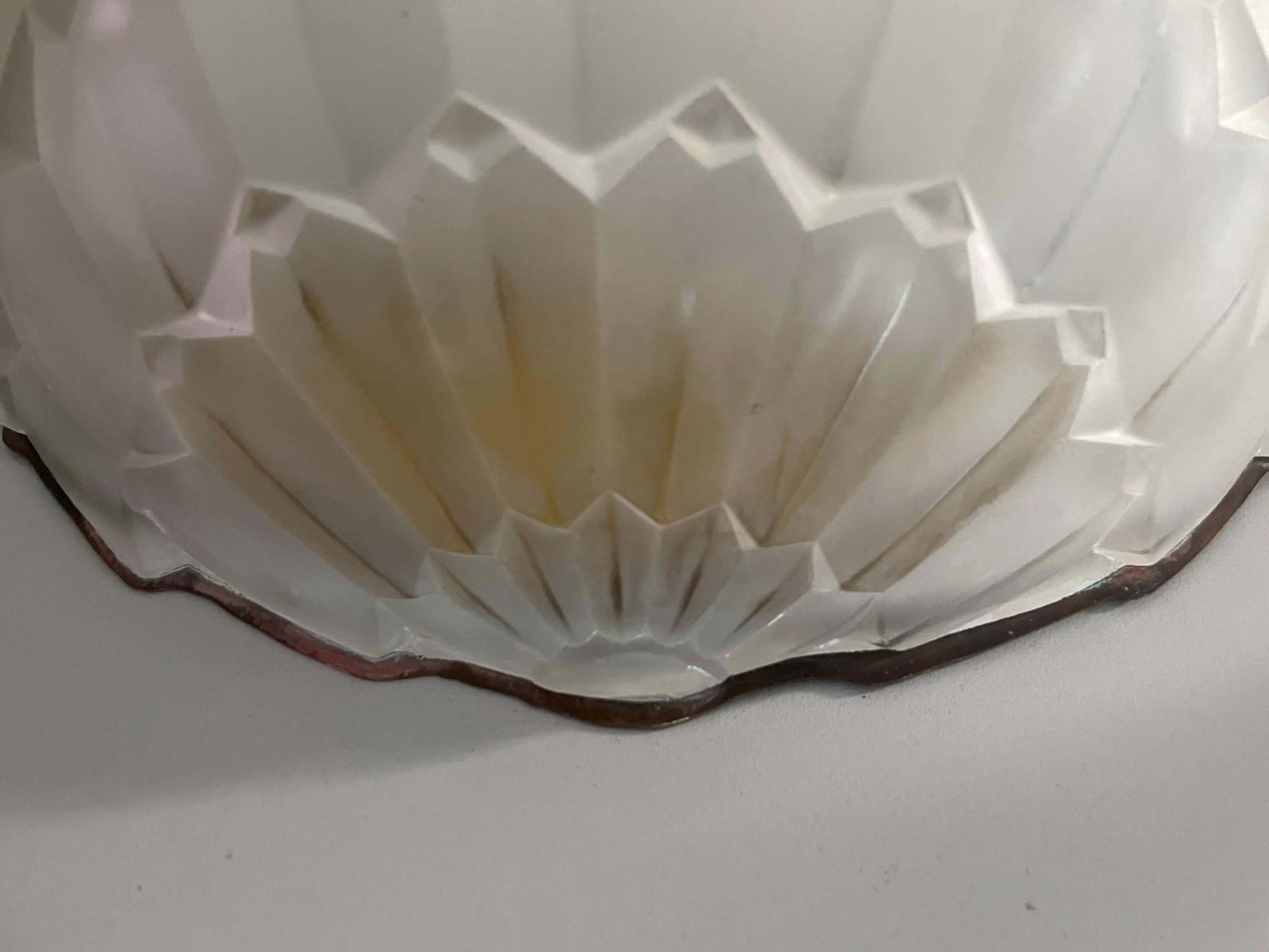 1533.0 White French Glass And Brass Frame Pair Of Sconces, 1950s, France photo