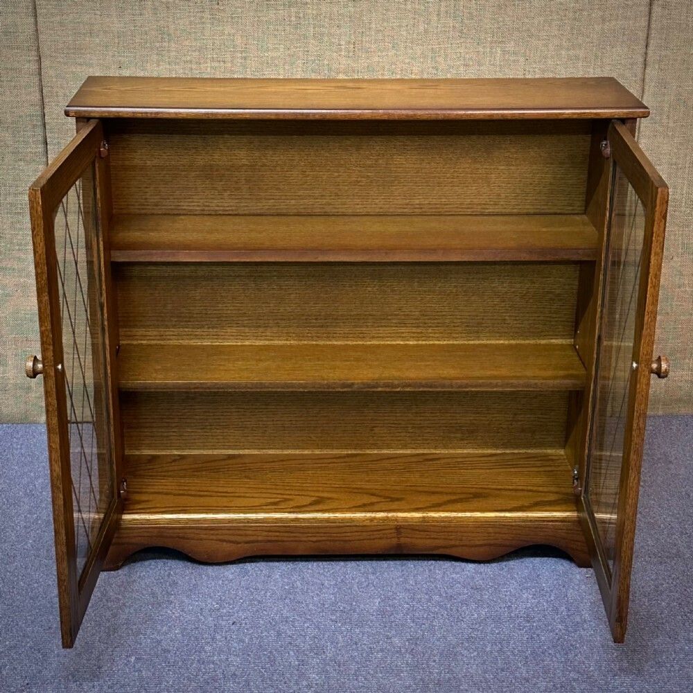 Attractive Small Vintage Lead Glazed Oak Two Door Bookcase photo furniture