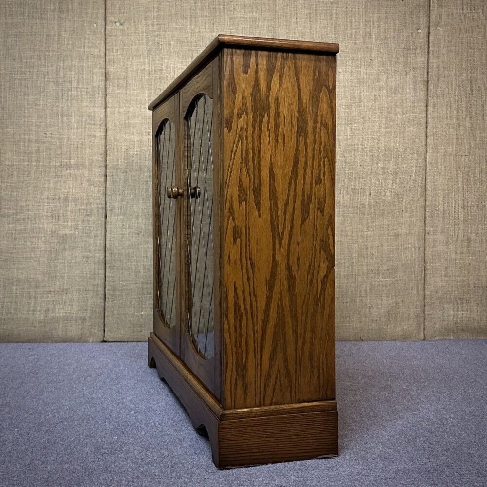 Attractive Small Vintage Lead Glazed Oak Two Door Bookcase photo vintage