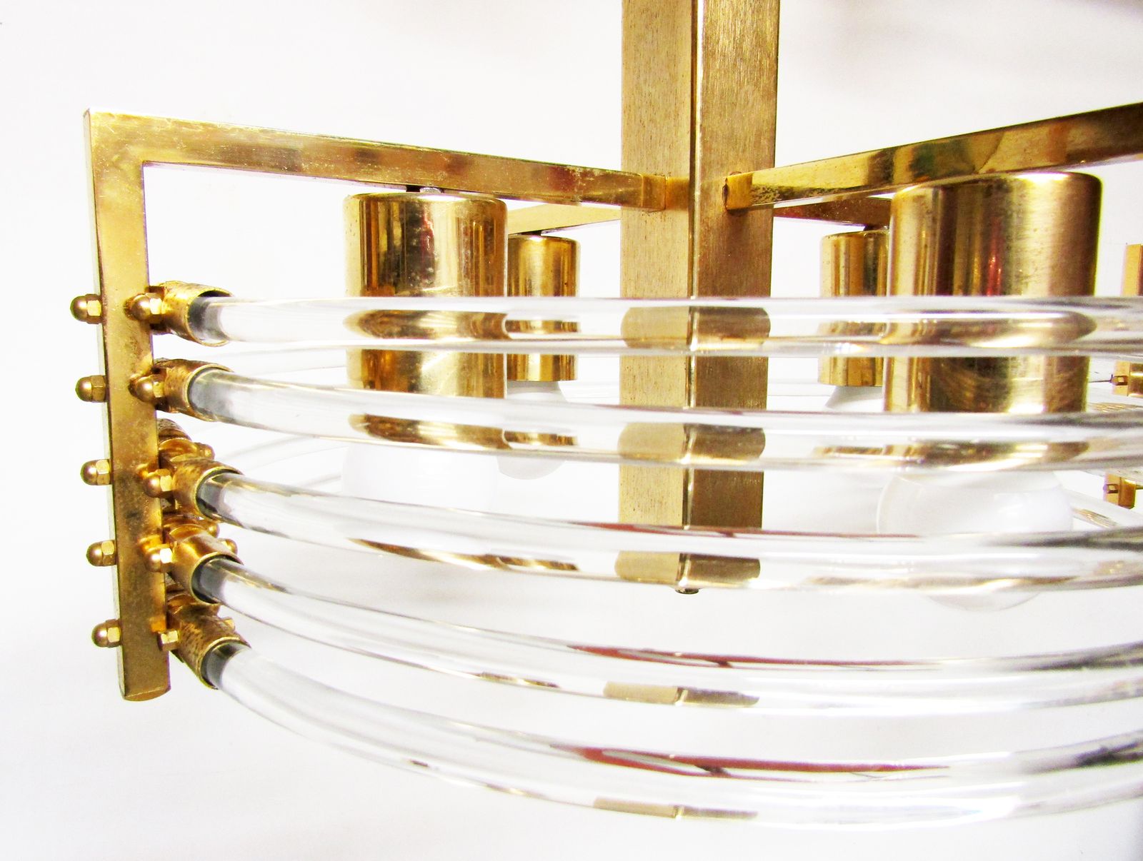 Lighting Pair Of 1970s Italian Ufo Chandeliers By Gaetano Sciolari In Gold & Murano Glass photo