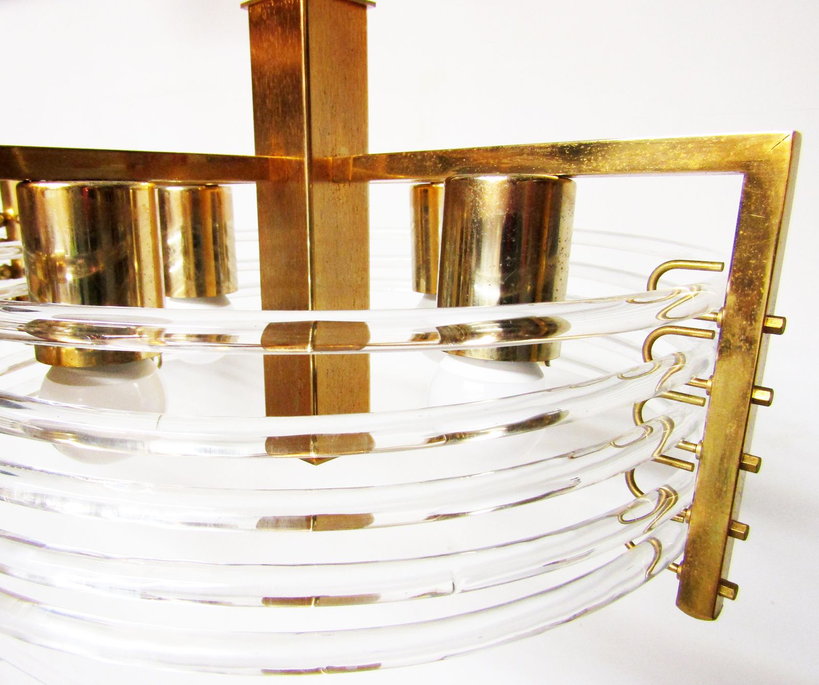 Pair Of 1970s Italian Ufo Chandeliers By Gaetano Sciolari In Gold & Murano Glass photo vinterior