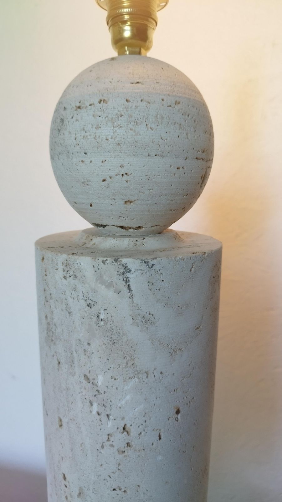 photo for sale 1980s Italian Travertine Table Side Lamp Sculptural Stone Obelisk Mid Century Modern