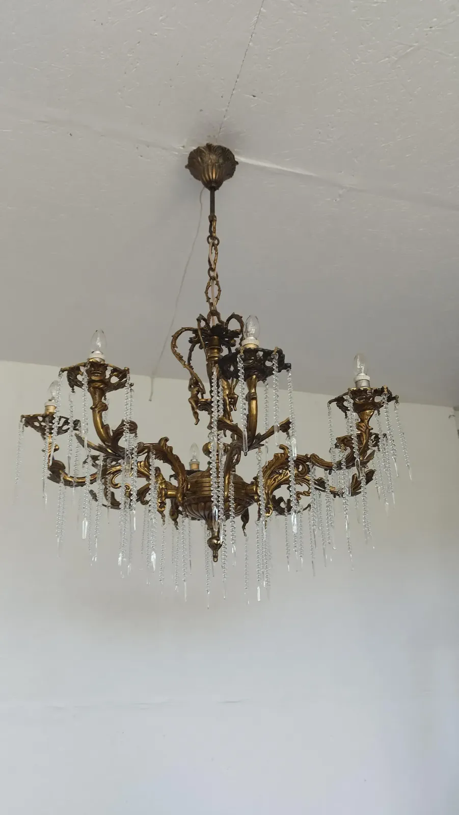 photo furniture 1970s Vintage Solid Bronze Rococo Cherub Chandelier – 8 Light Putti Centerpiece Hollywood Regency
