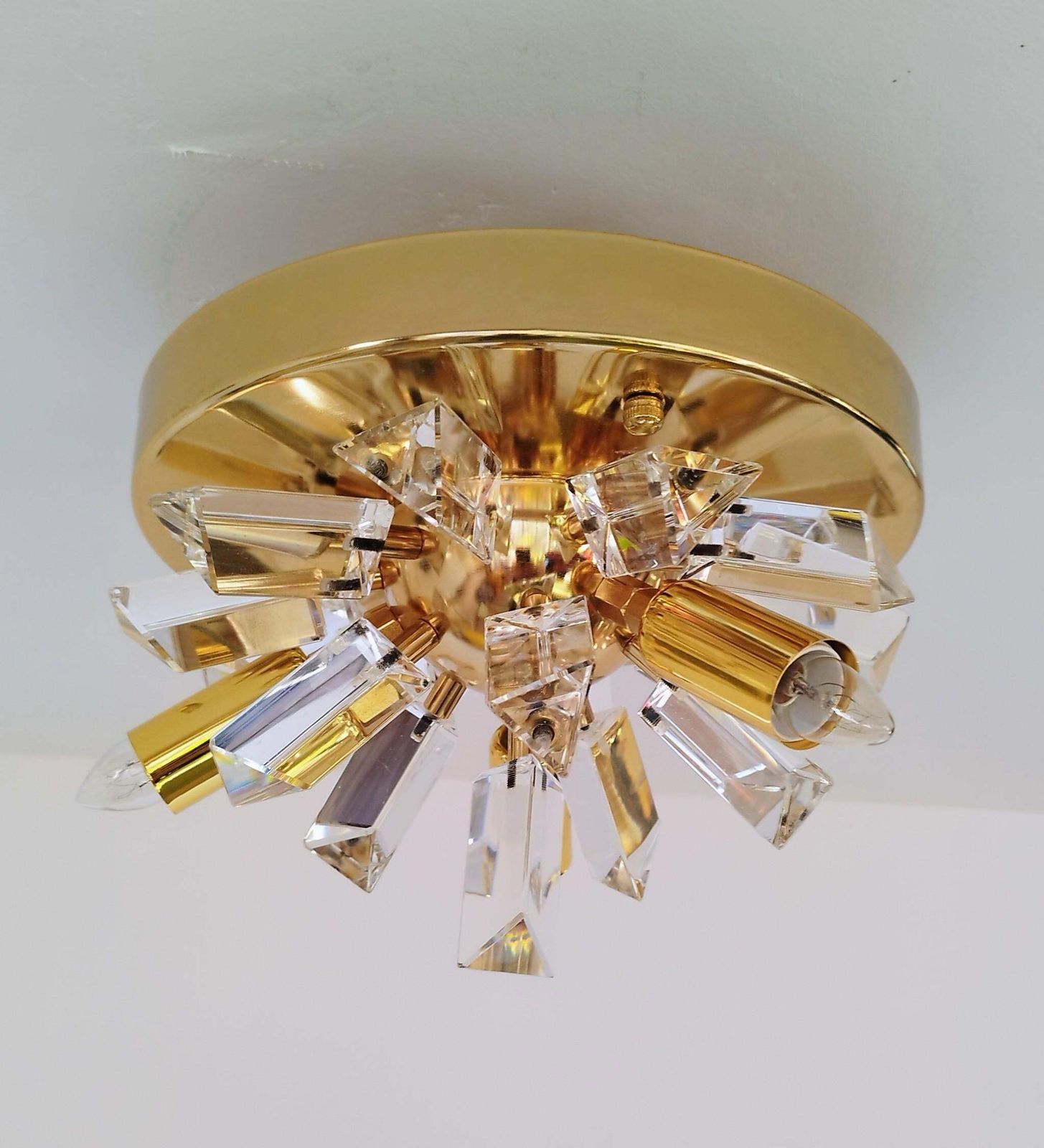 Italian Crystal Rainbow Prism Flush Mount Mid Century Starburst Light photo furniture