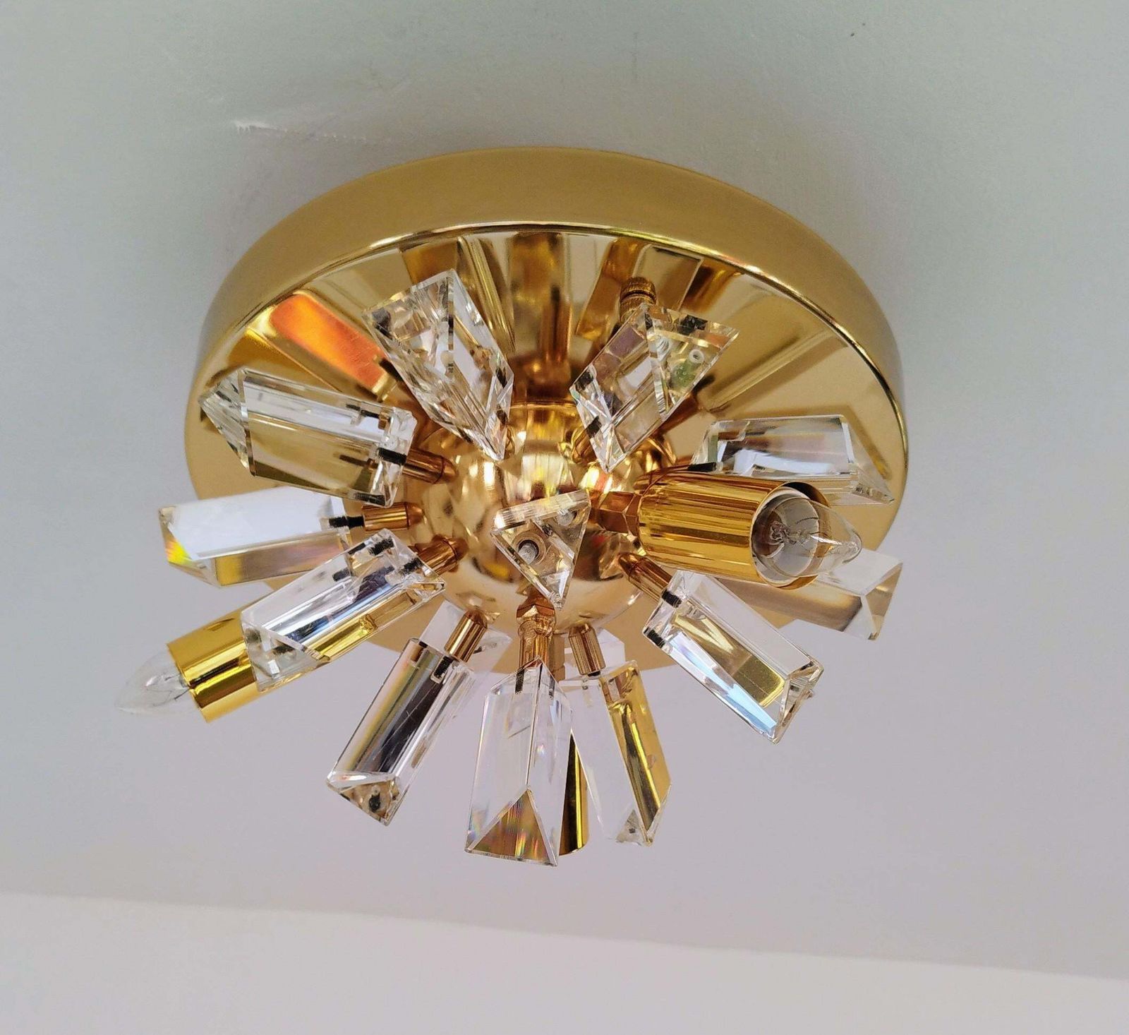 Italian Crystal Rainbow Prism Flush Mount Mid Century Starburst Light photo 615.0