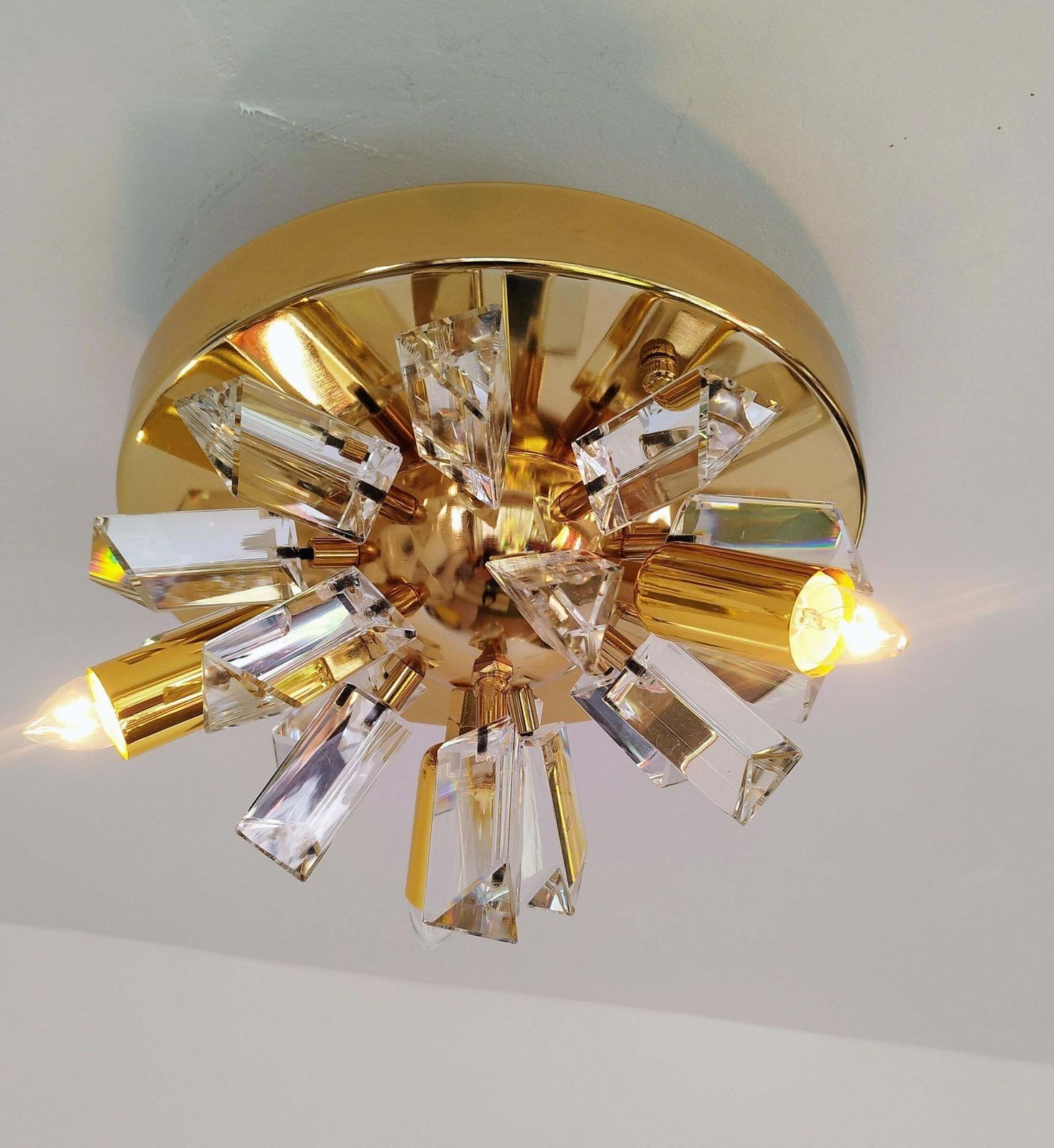 Italian Crystal Rainbow Prism Flush Mount Mid Century Starburst Light photo buy