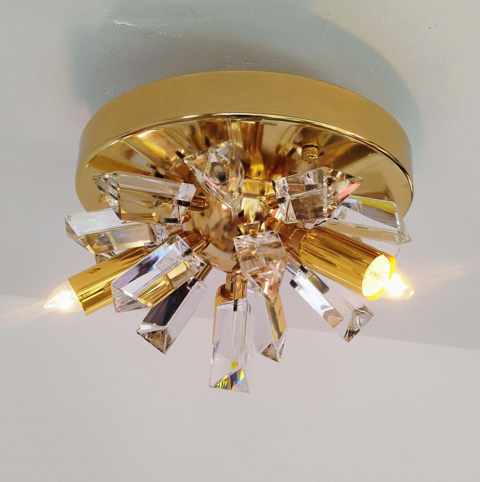 615.0 Italian Crystal Rainbow Prism Flush Mount Mid Century Starburst Light photo