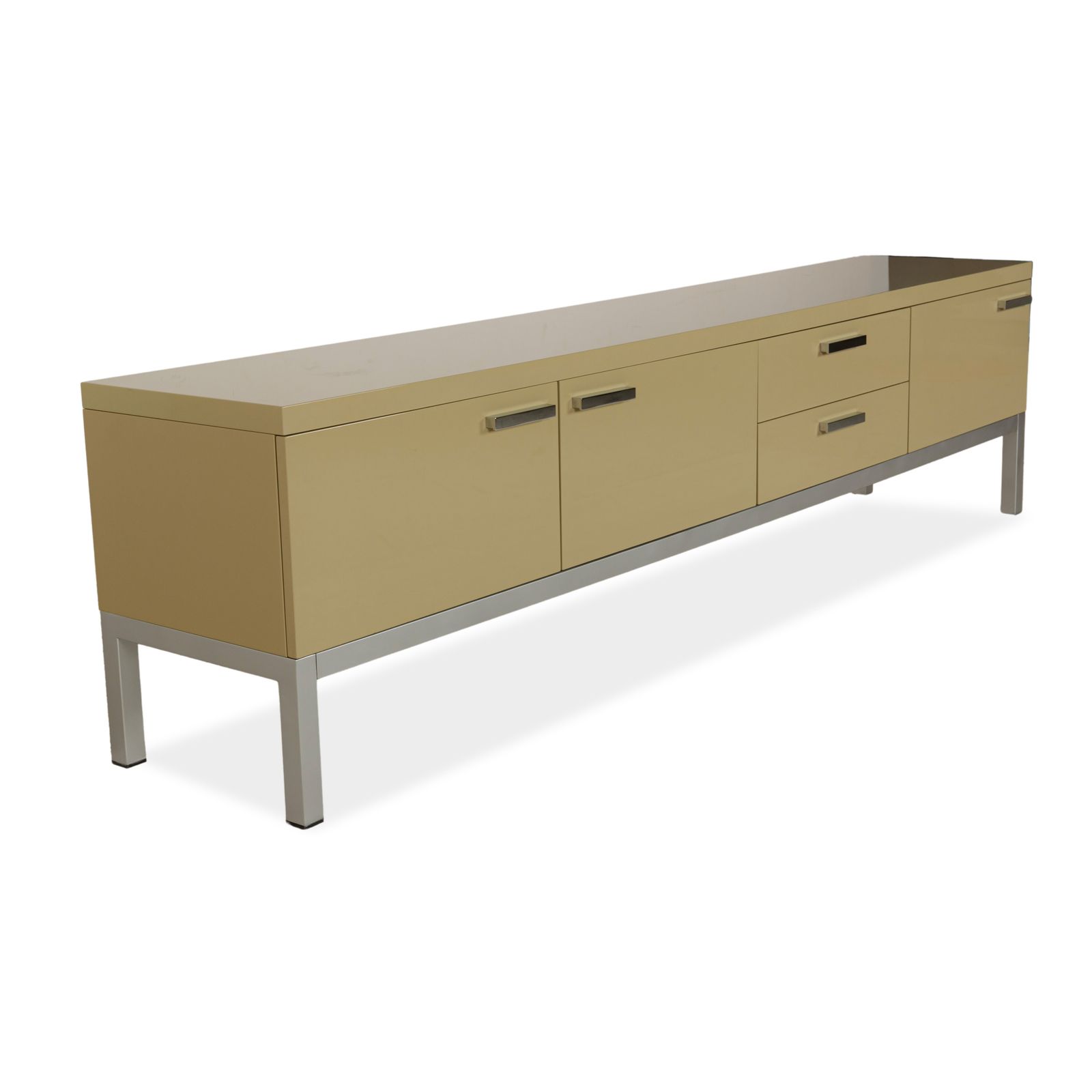 Buffet Cappellini en bois laqué brillant, crème et jaune, avec tiroirs photo for sale
