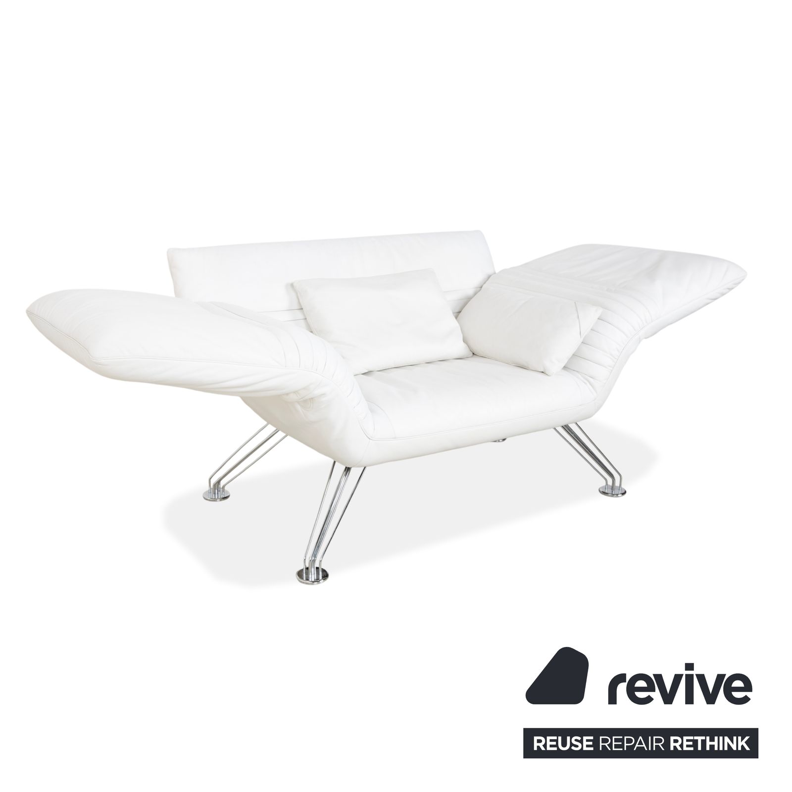 De Sede Ds 142 Wing Leather Lounger Set White Chrome Feet Manual Function photo Furniture