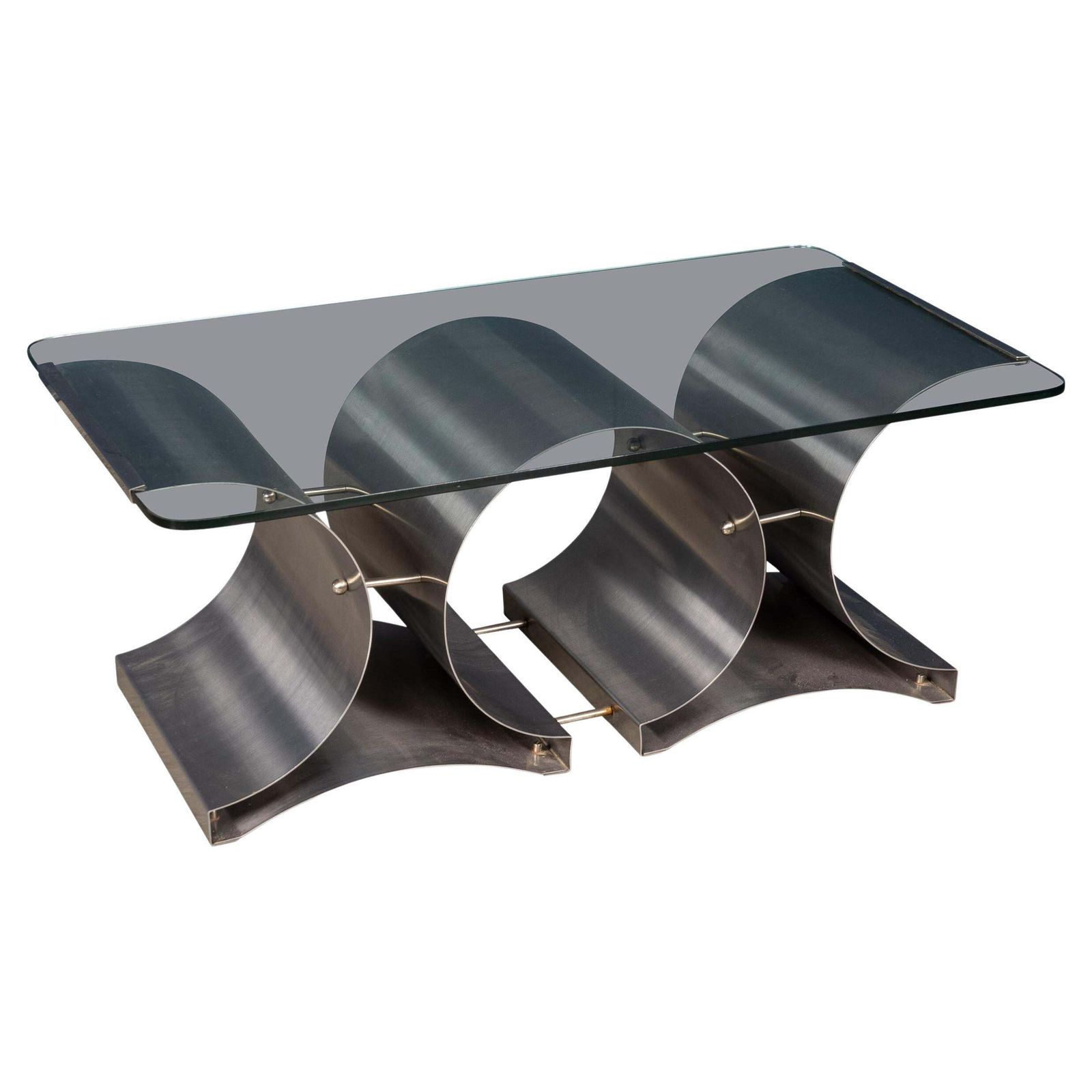 20thc French Brushed Steel & Glass Coffee Table By François Monnet For Kappa