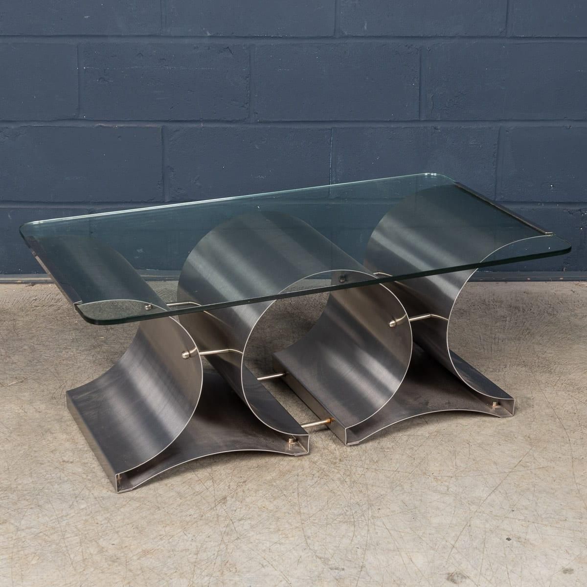 20thc French Brushed Steel & Glass Coffee Table By François Monnet For Kappa photo furniture