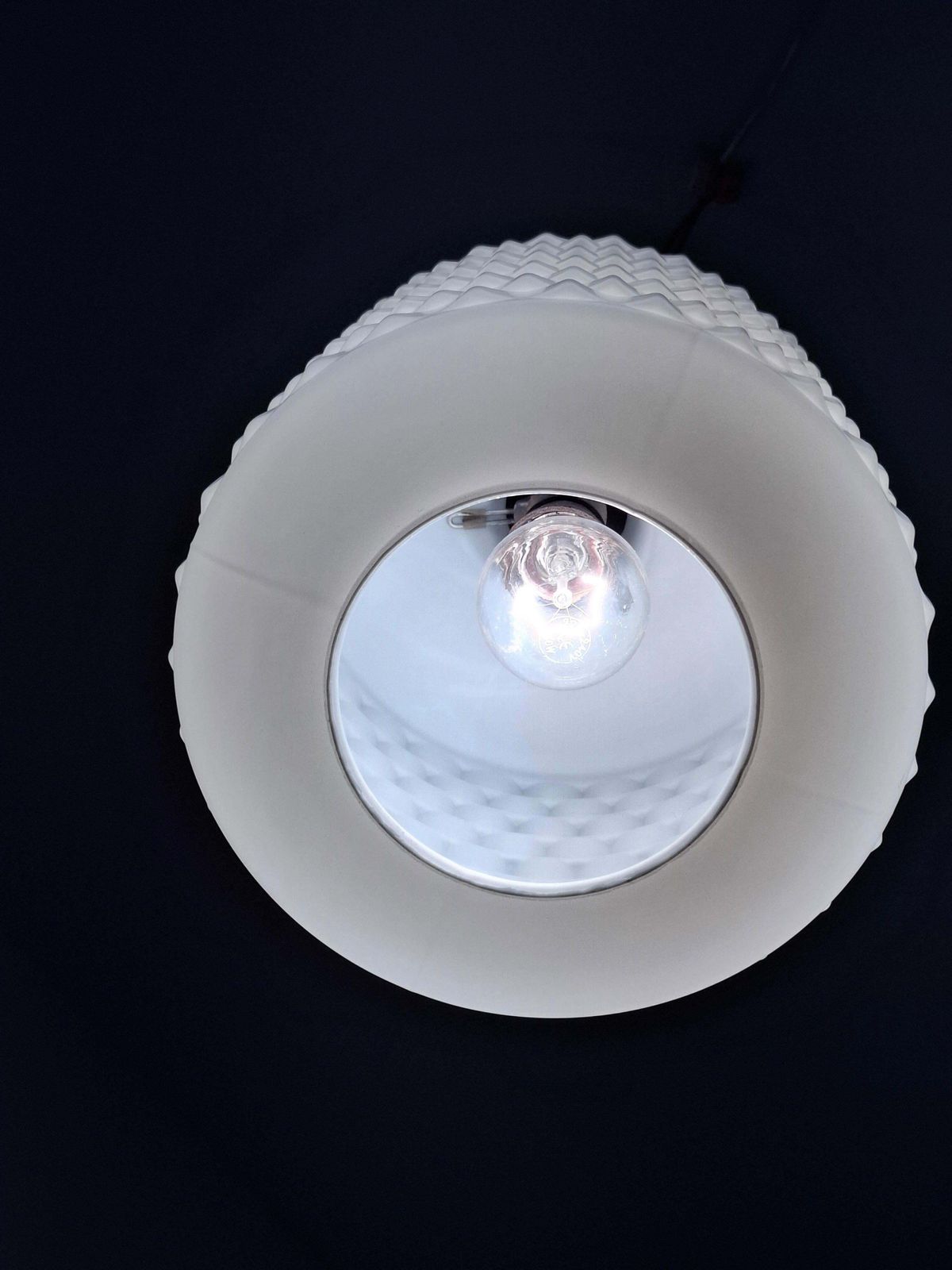 Czechoslovak Midcentury Modern Pendant Lamp In Textured Glass And Brass, 1970s photo Lighting