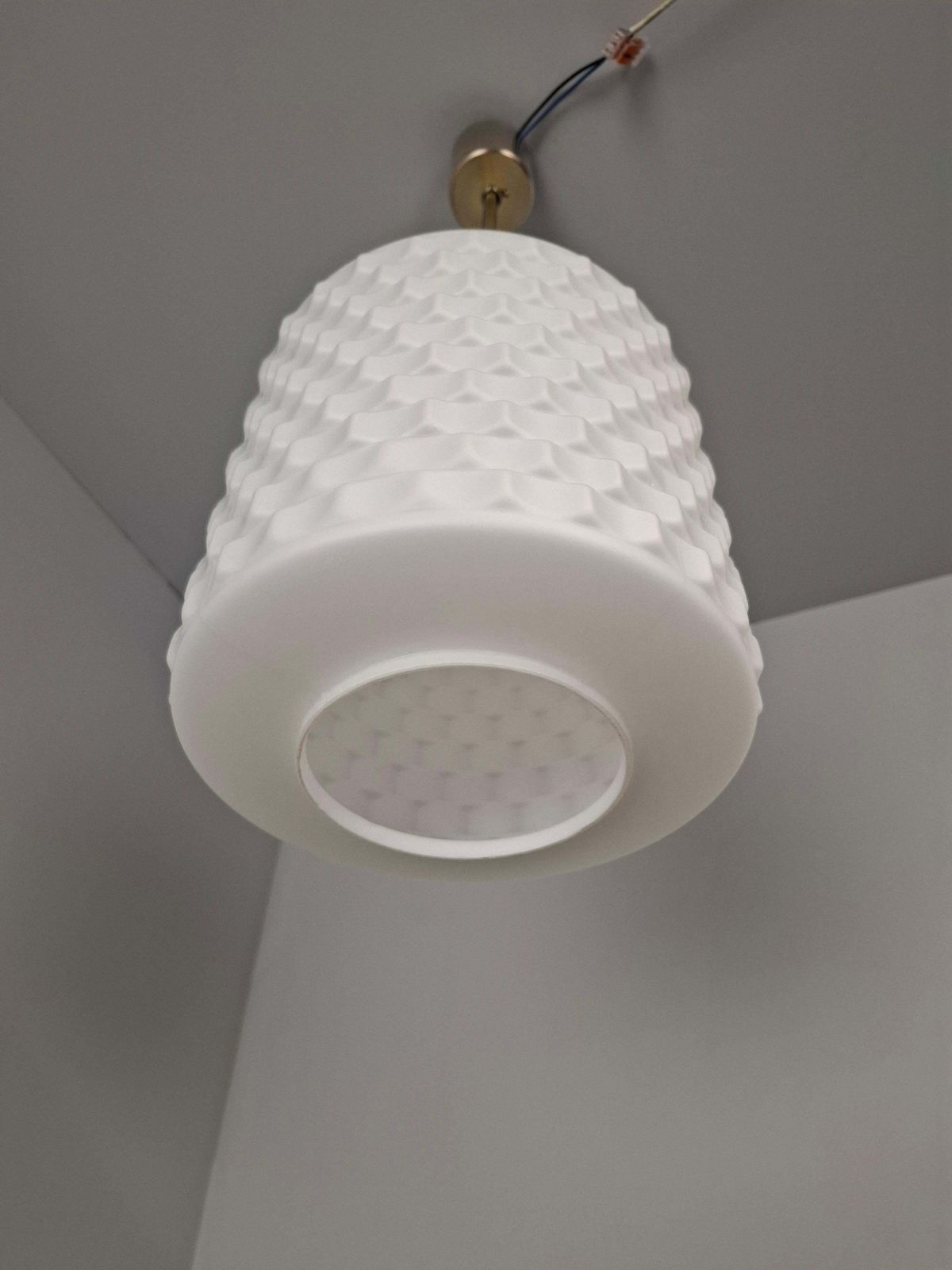 photo buy Czechoslovak Midcentury Modern Pendant Lamp In Textured Glass And Brass, 1970s