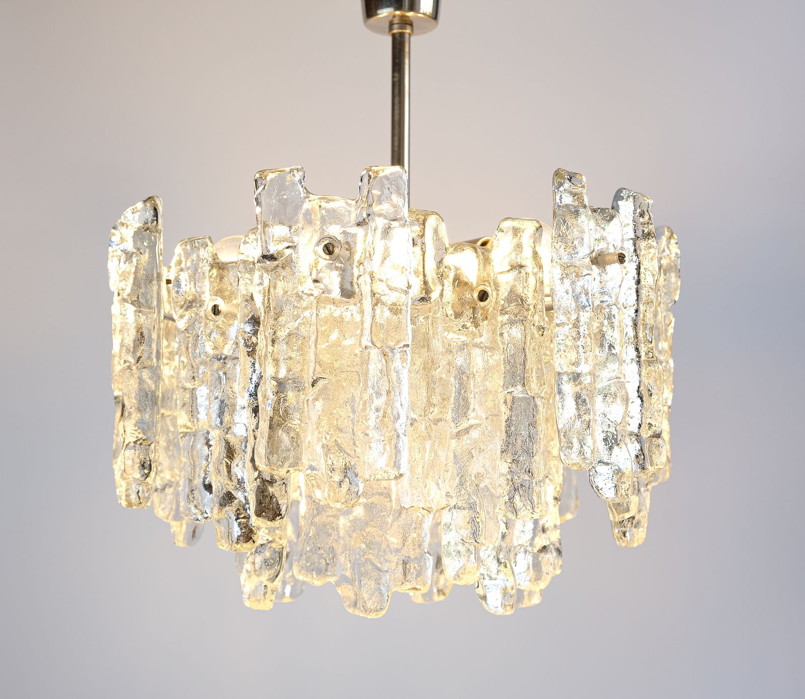 Mid Century Ice Glass Chandelier By J.T. Kalmar, Austria C.1970s photo for sale