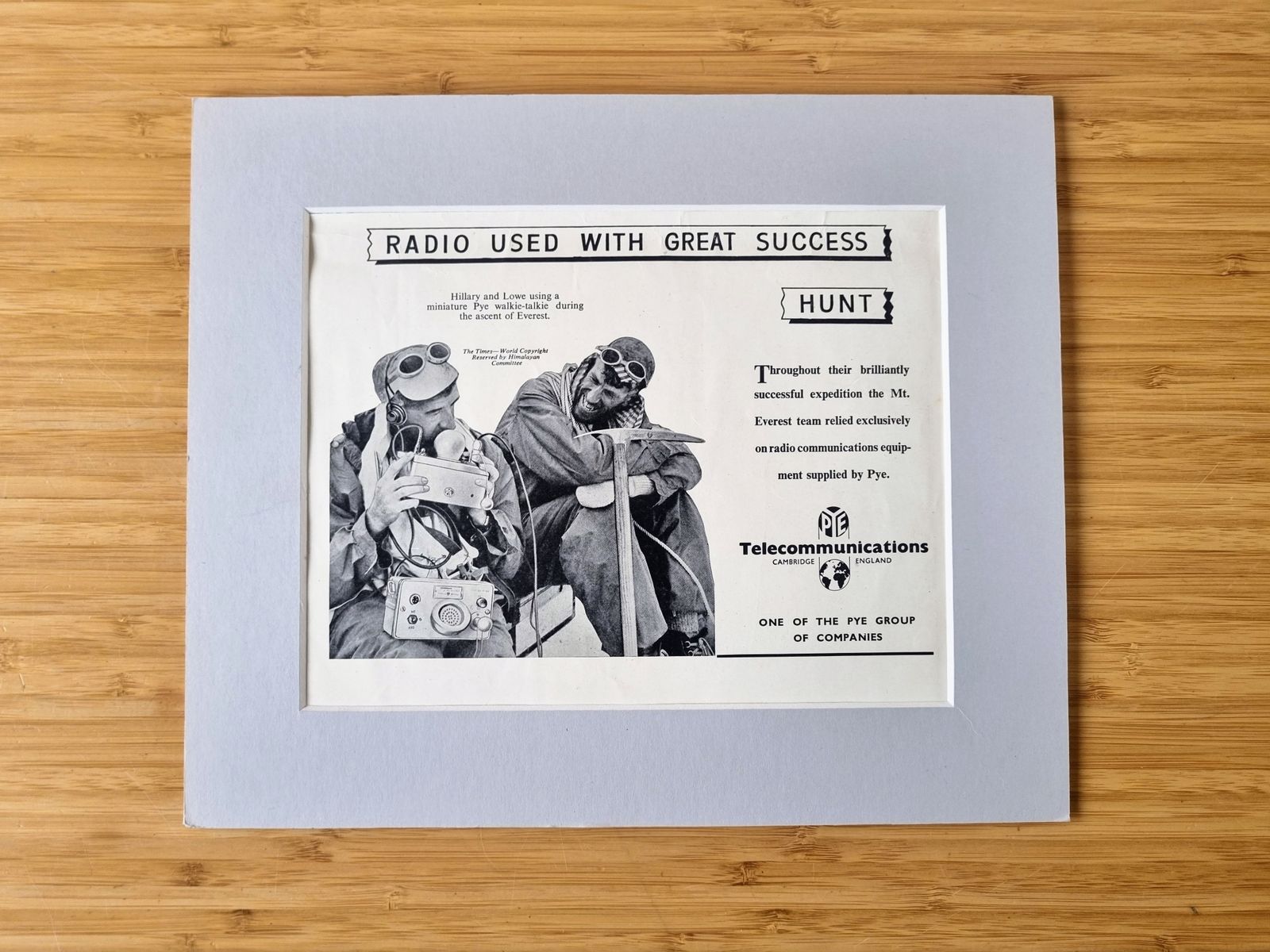 Vintage Technology Advertisement Print, Pye Radio Everest, 1953 British Mountaineering Advertising, Framed Display Art photo vinterior