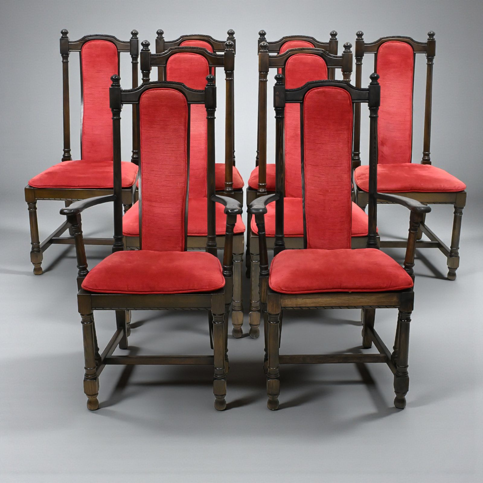8 Ercol Hampton Dining Chairs Including 2 Carvers Red Upholstey Free Uk Delivery