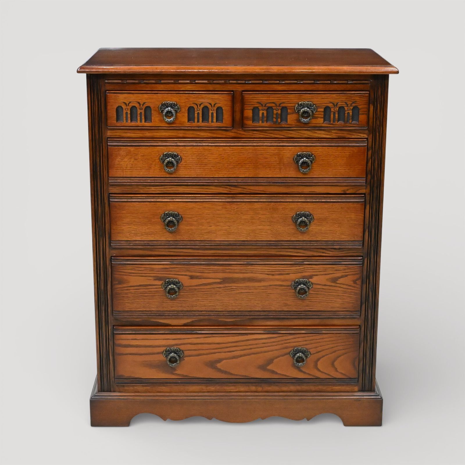 Old Charm Chest Of Drawers 4 Long 2 Short Tudor Brown Finish Free Uk Delivery* photo for sale