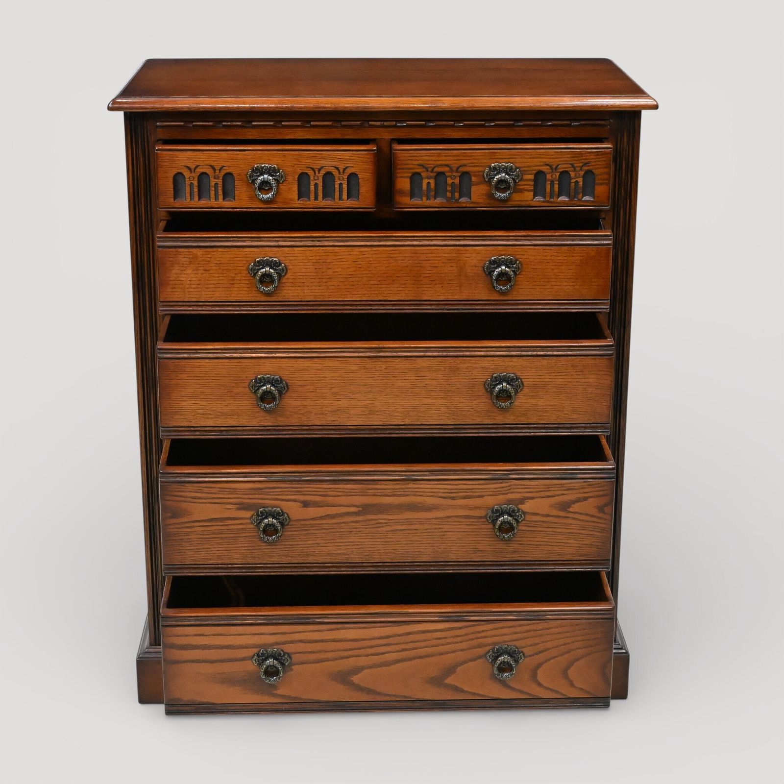 Old Charm Chest Of Drawers 4 Long 2 Short Tudor Brown Finish Free Uk Delivery* photo vintage