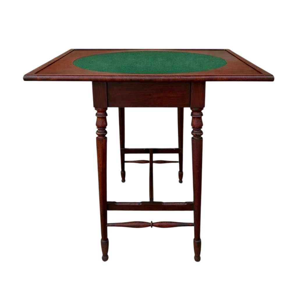 English Oak Games Table With Green Felt Top, 1930s