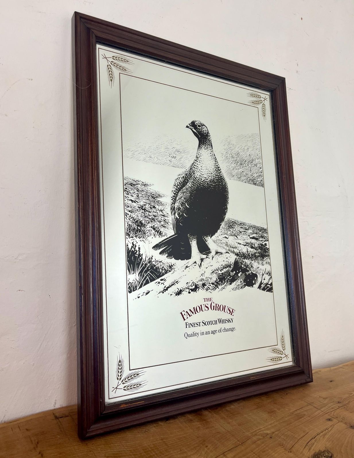145.0 Vintage Advertising Mirror, Famous Grouse Finest Scotch Whisky, Pub Distillery Collectible photo