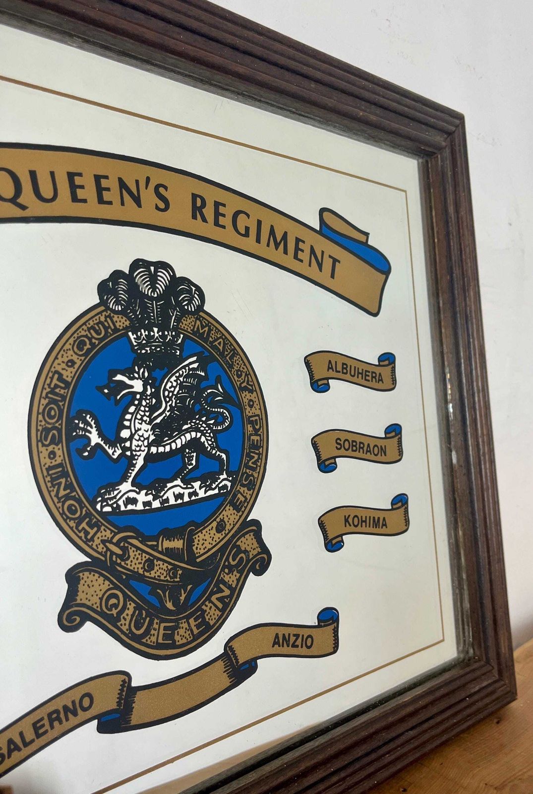 photo vintage British Vintage Printed Mirror, Battle Honours, The Queen's Regiment, Military Picture