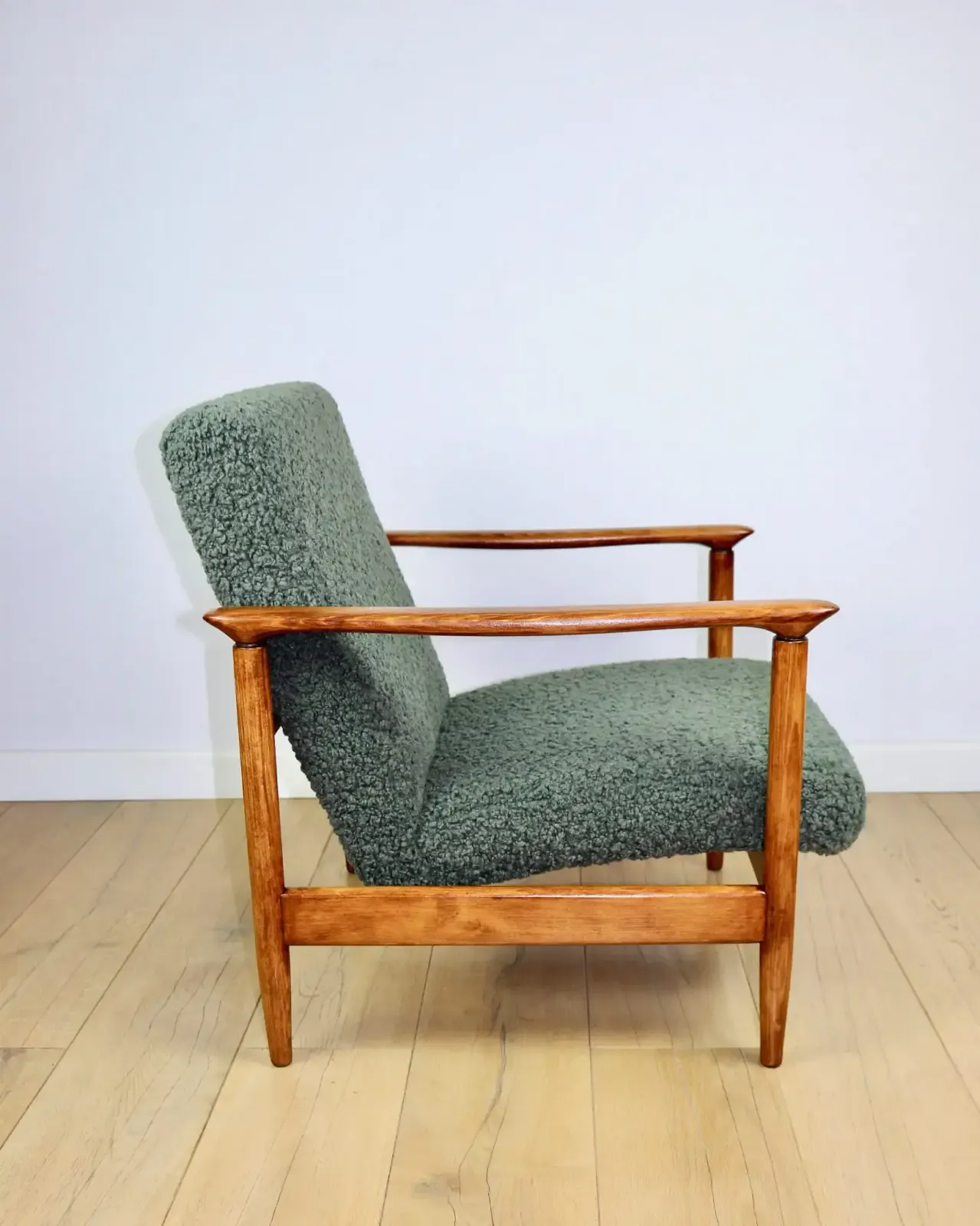Furniture Gfm 142 Armchair, Designed By Edmund Homa From The 1970s, Olive Green, Thick Bouclé photo