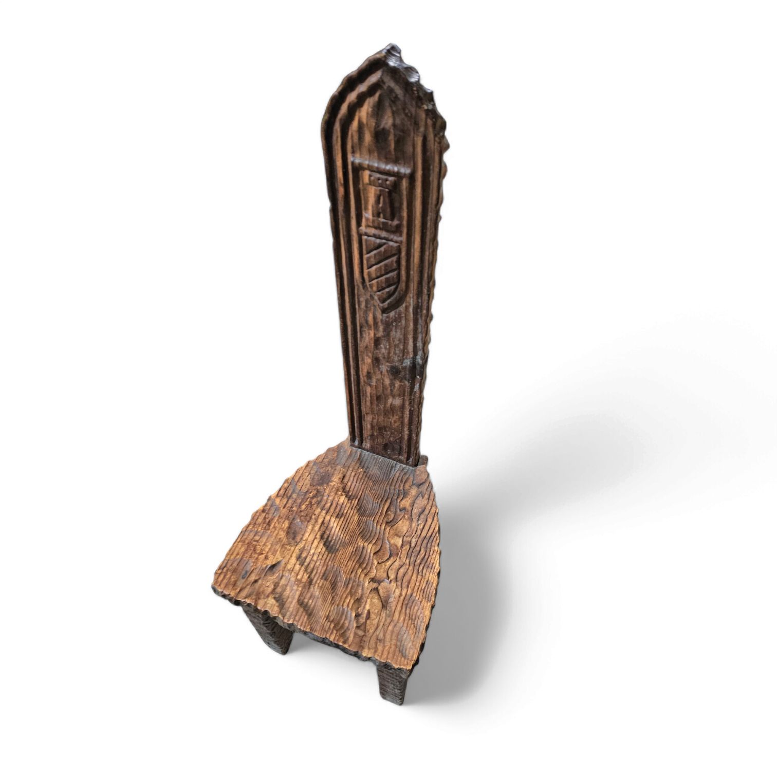 Brutalist Primitive Hall Chair / Hand Carved From Solid Wood And Detailed With Beautiful Gouge Woodwork photo vinterior
