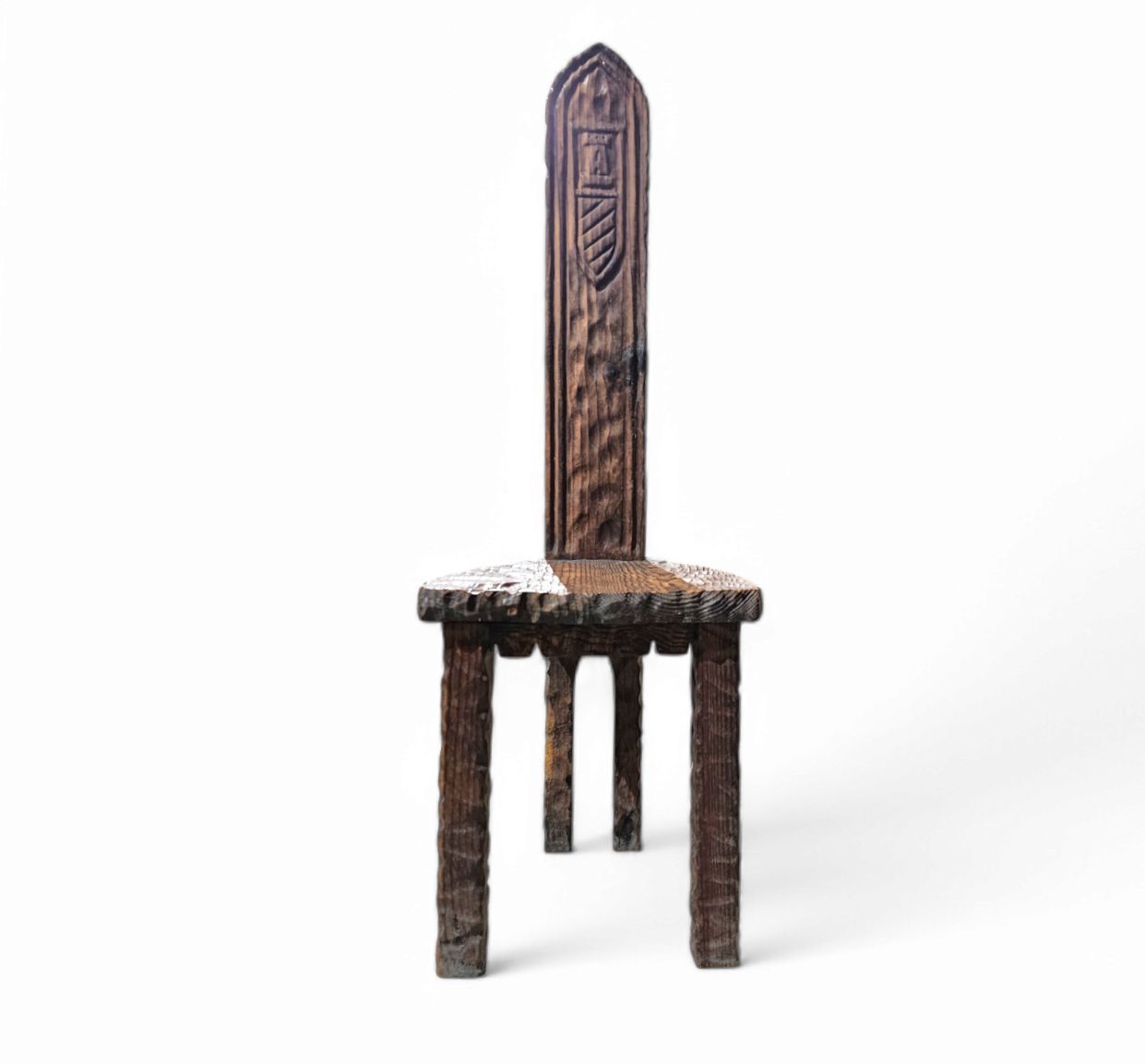 photo furniture Brutalist Primitive Hall Chair / Hand Carved From Solid Wood And Detailed With Beautiful Gouge Woodwork
