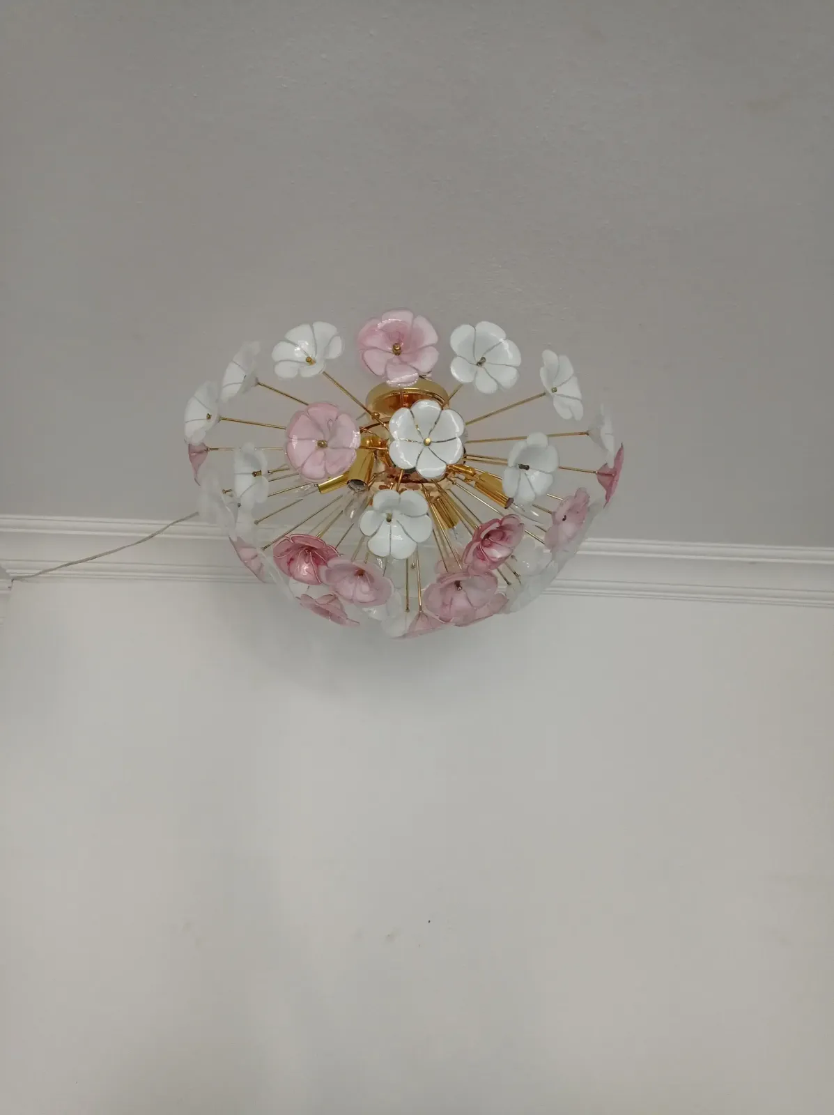 1970s Sputnik Chandelier Pink White Flush Mount Lighting photo vintage