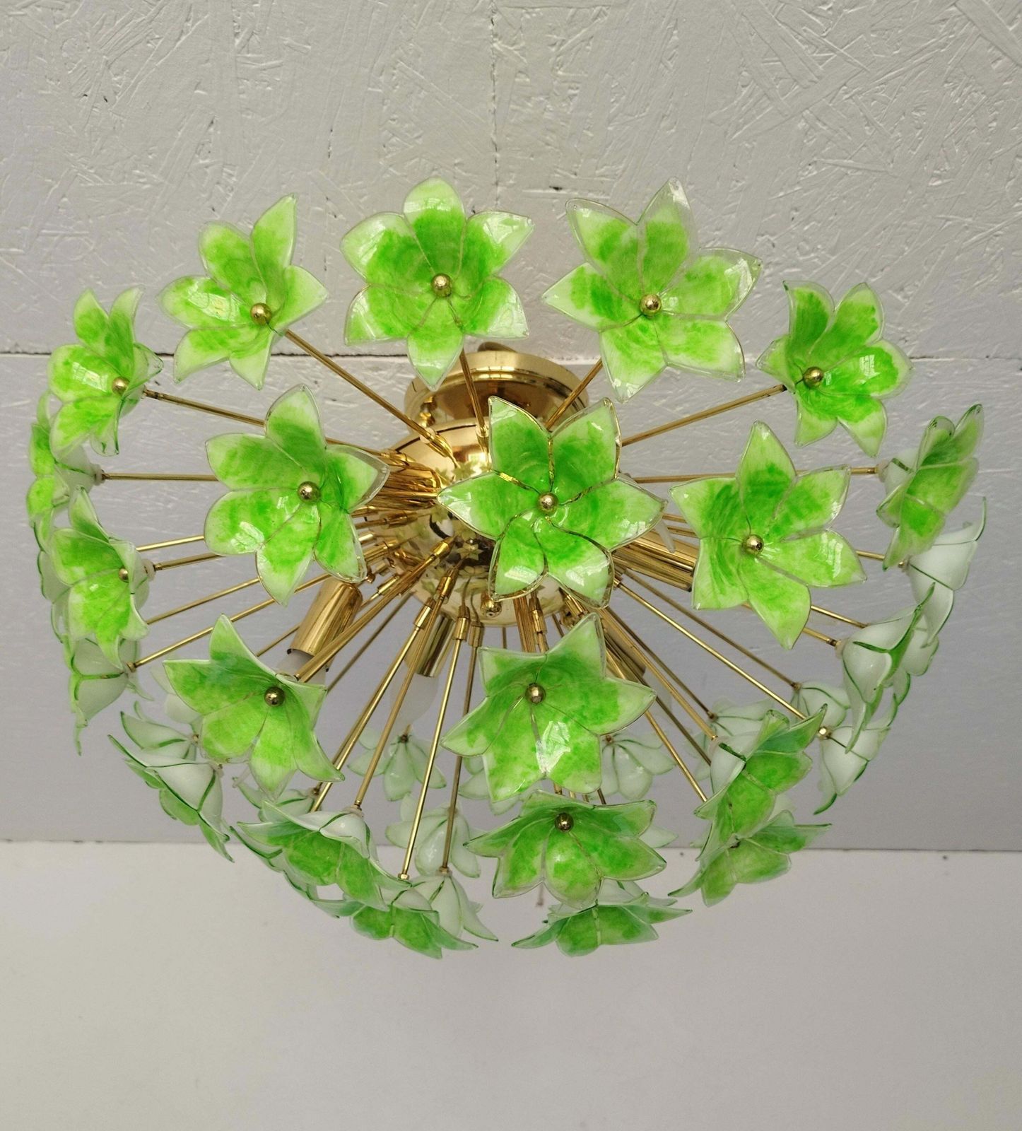 Green Floral Sputnik Flush Mount Chandelier 1980s Glass Flowers photo 1395.0
