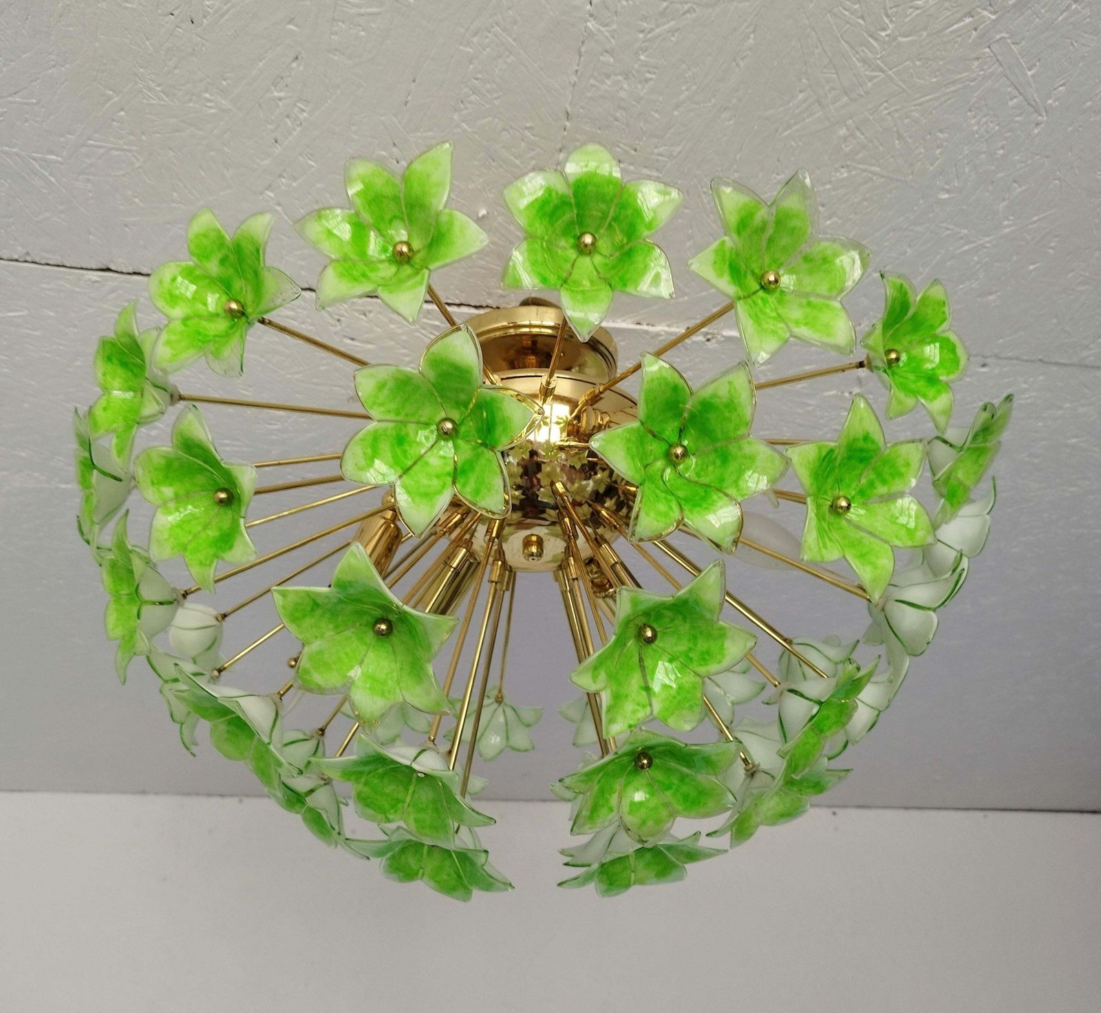 Green Floral Sputnik Flush Mount Chandelier 1980s Glass Flowers photo buy