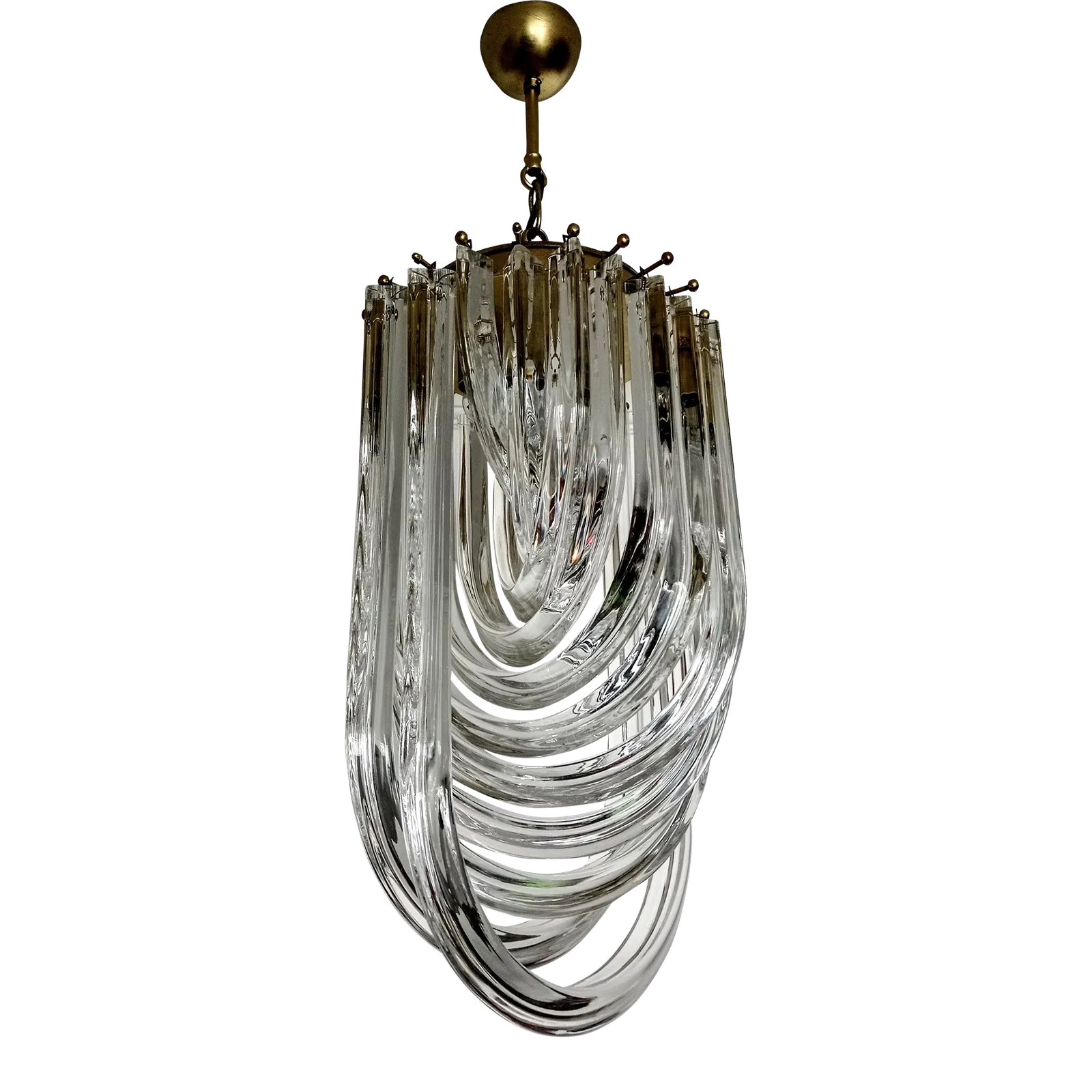 1970s Large Venini Italian Mid Century Crystal Curly Chandelier