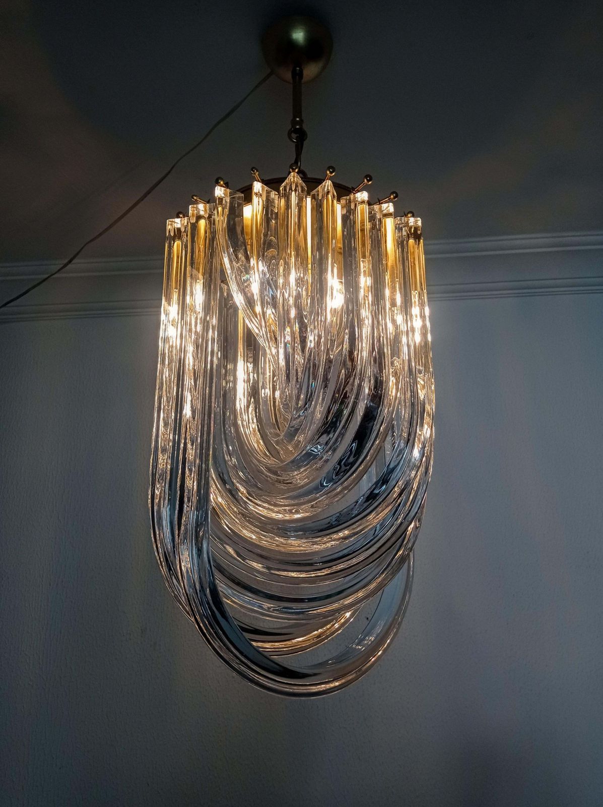 1970s Large Venini Italian Mid Century Crystal Curly Chandelier photo furniture