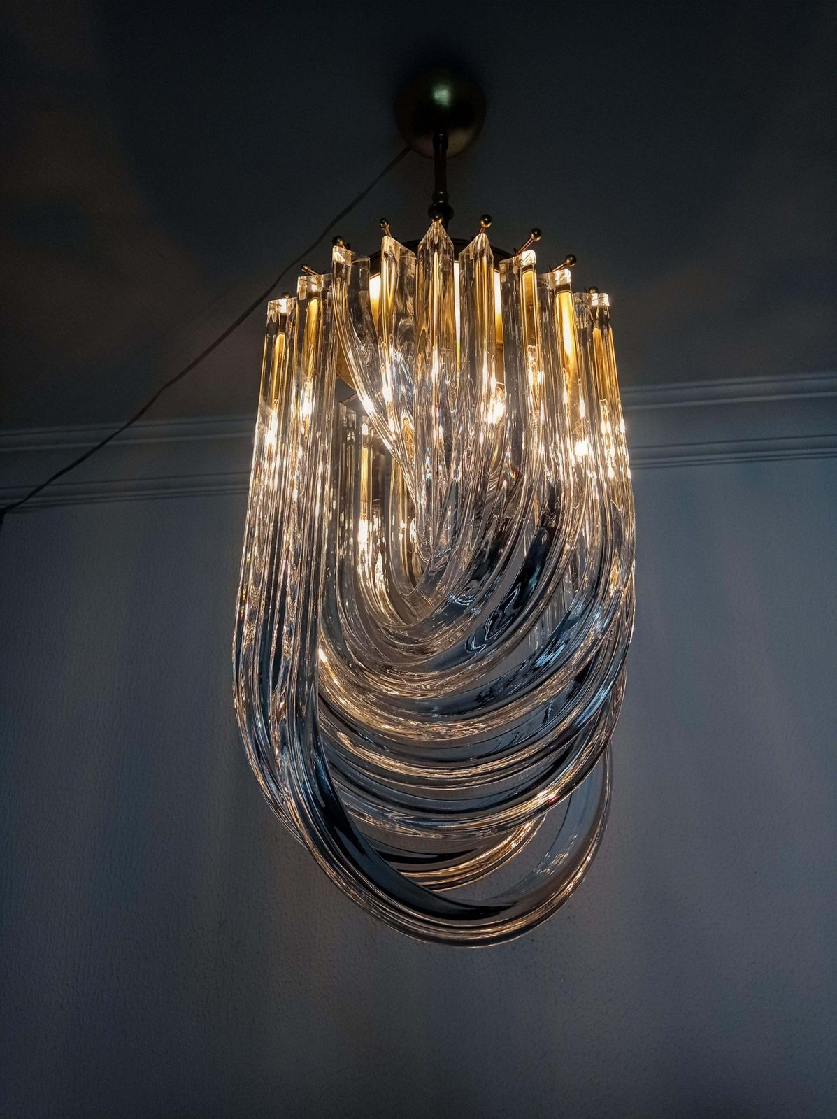 1970s Large Venini Italian Mid Century Crystal Curly Chandelier photo Lighting