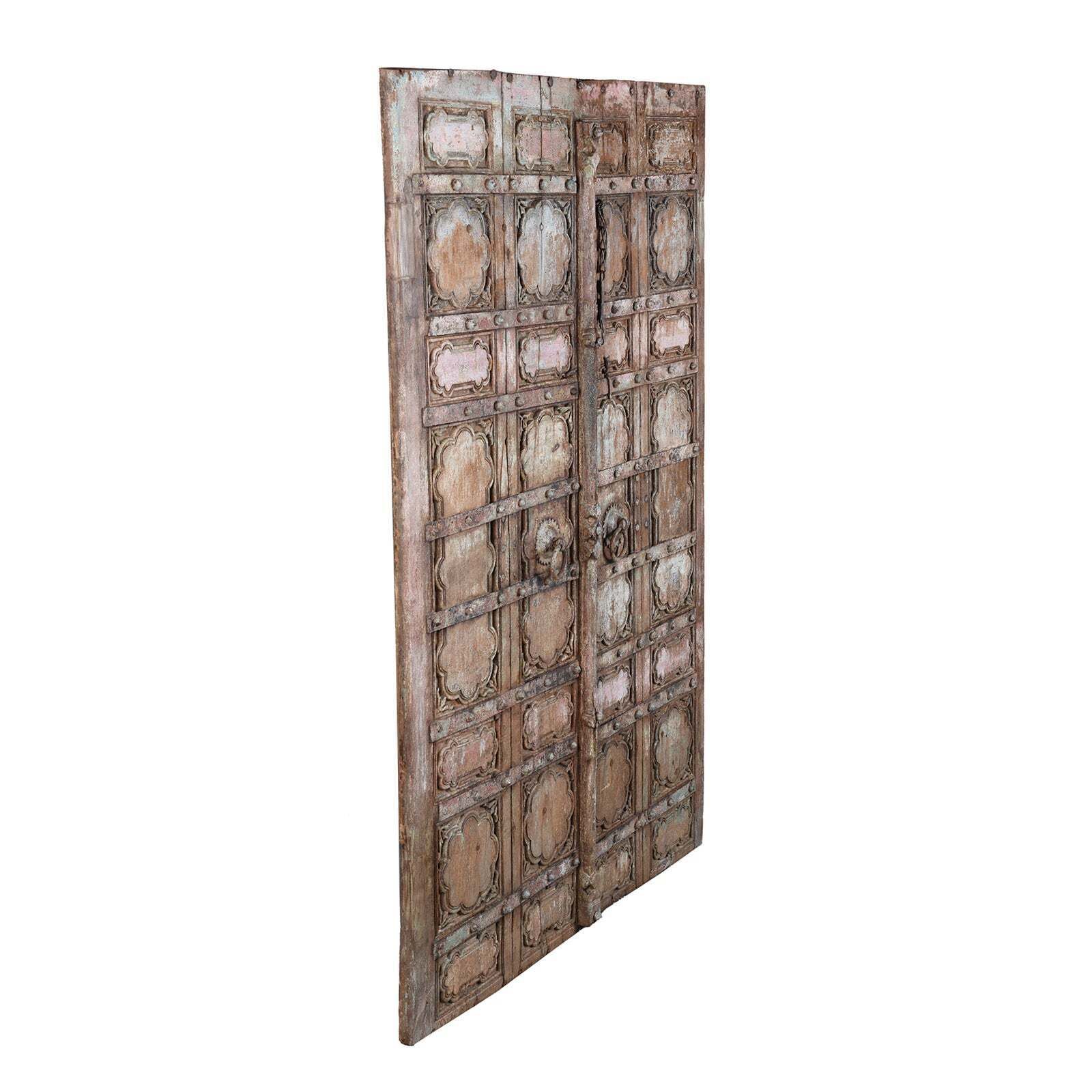 Painted Teak Door From Gujarat   19th Century photo 1865.0