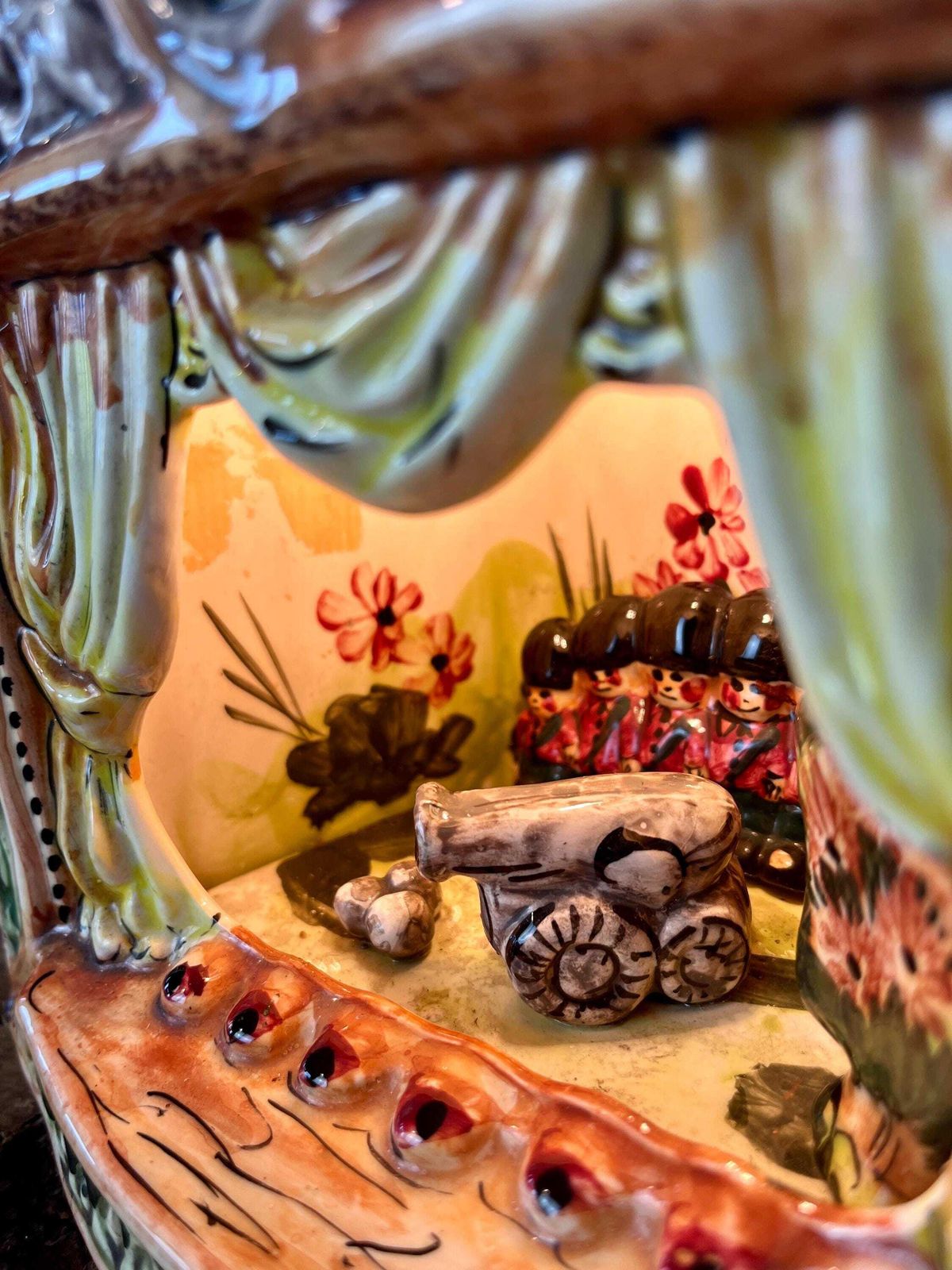 photo furniture Vintage Ceramic Night Light Or Table Lamp, Designed As A Miniature Theatre Stage Diorama, Military Nutcracker Theme