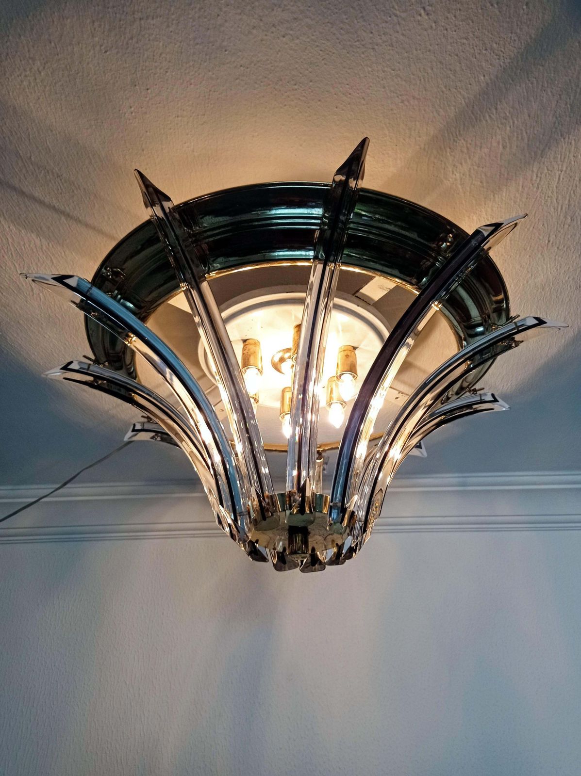 70s Large Venini Italian Mid Century Crystal Round Light Fixture photo furniture
