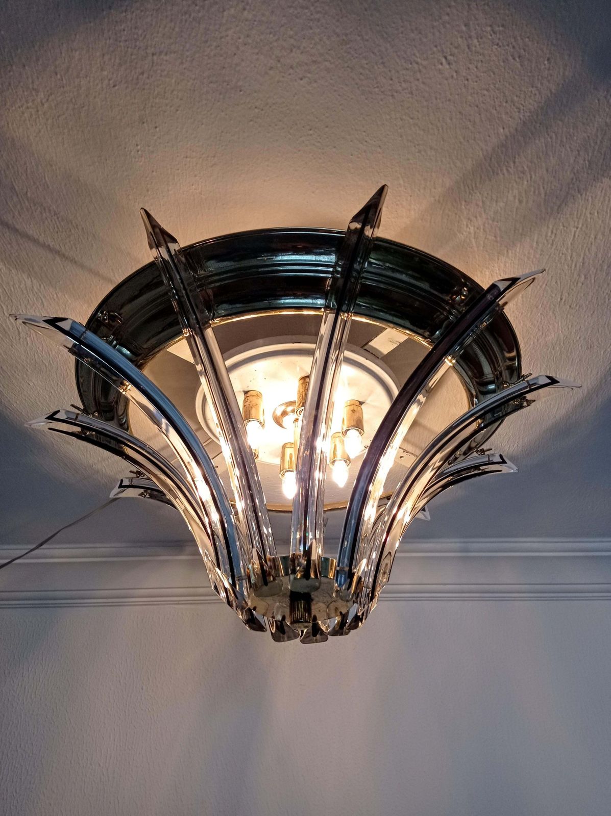 70s Large Venini Italian Mid Century Crystal Round Light Fixture photo 1221.0