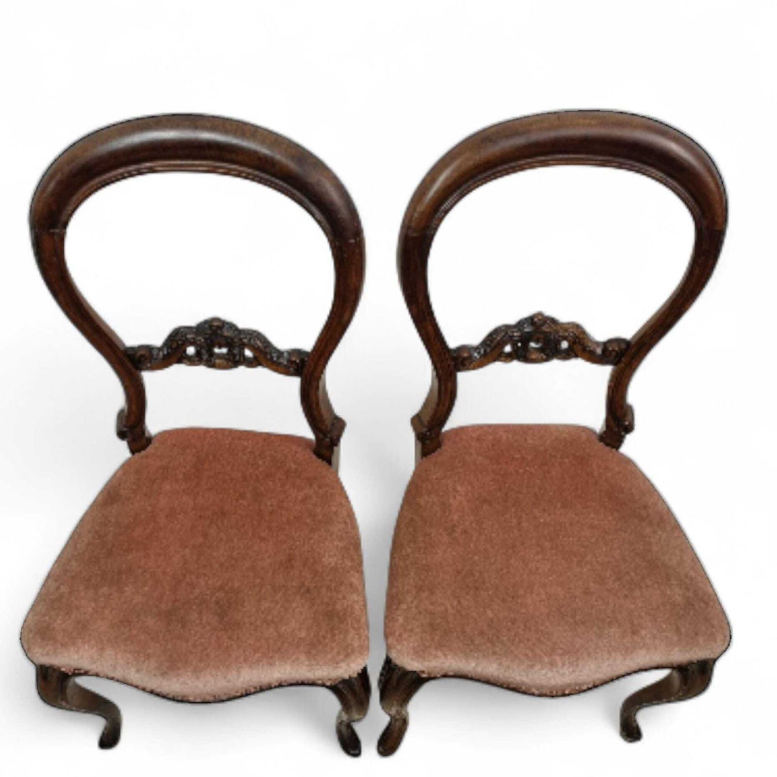 photo for sale Antique Victorian Balloon Back Chairs / Set Of 2 / C. 1880–1900 / Carved Details