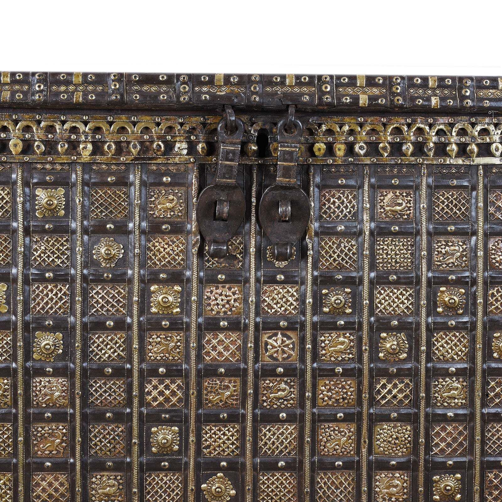 Antique Indian Brass Bound Pithara Console Chest From Saurashtra   18th Century photo Furniture