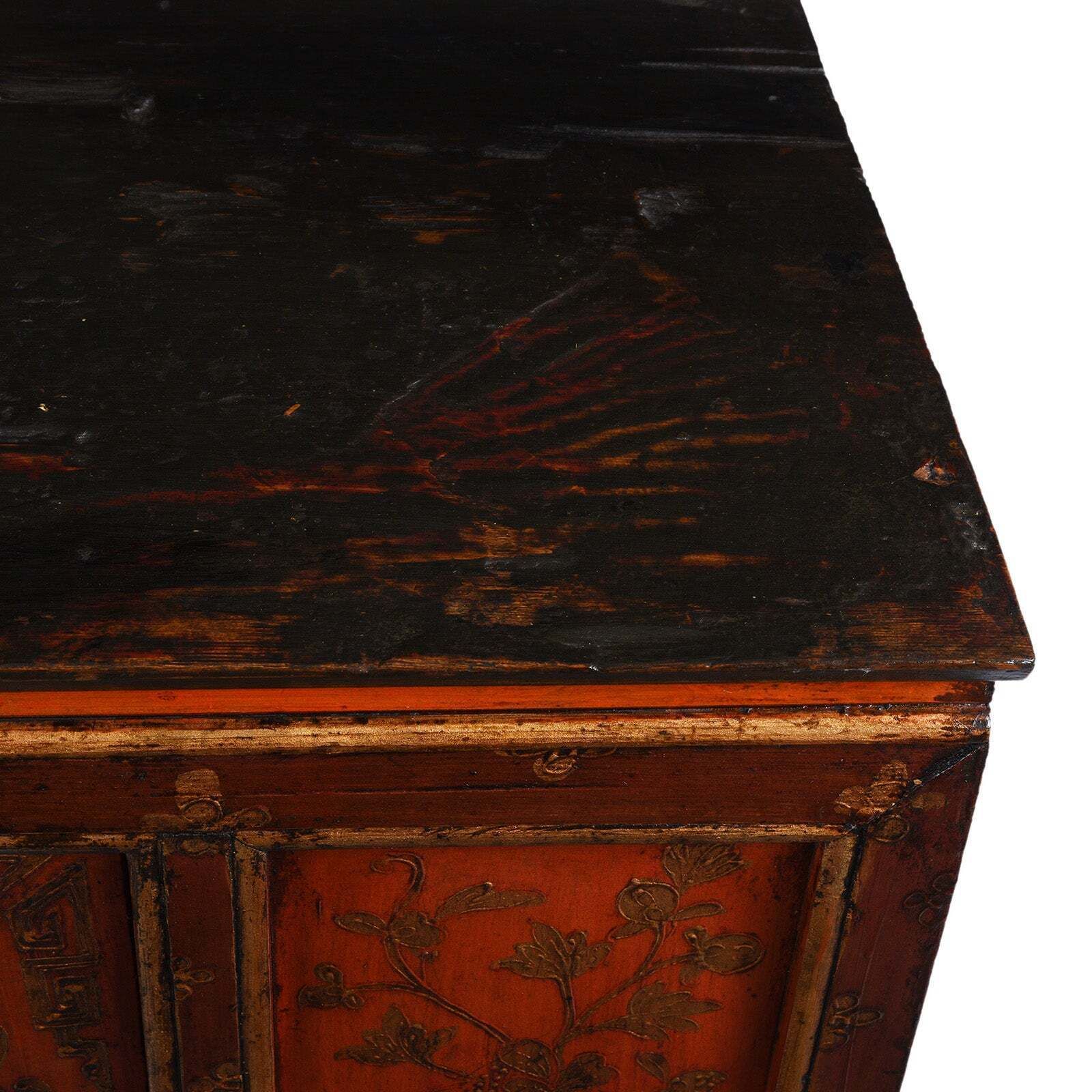 Furniture Red & Gold Painted Tibetan Altar Cabinet  19th Century photo