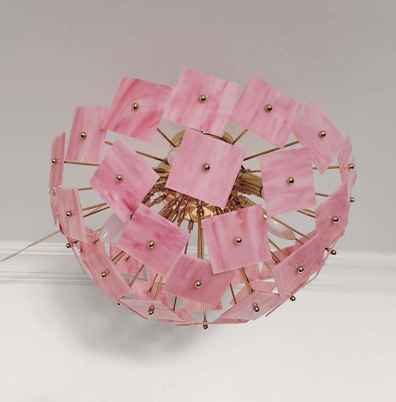 Pink Vitrail Glass Sputnik Flush Mount Chandelier Mid Century Inspired Art Lighting photo 999.0