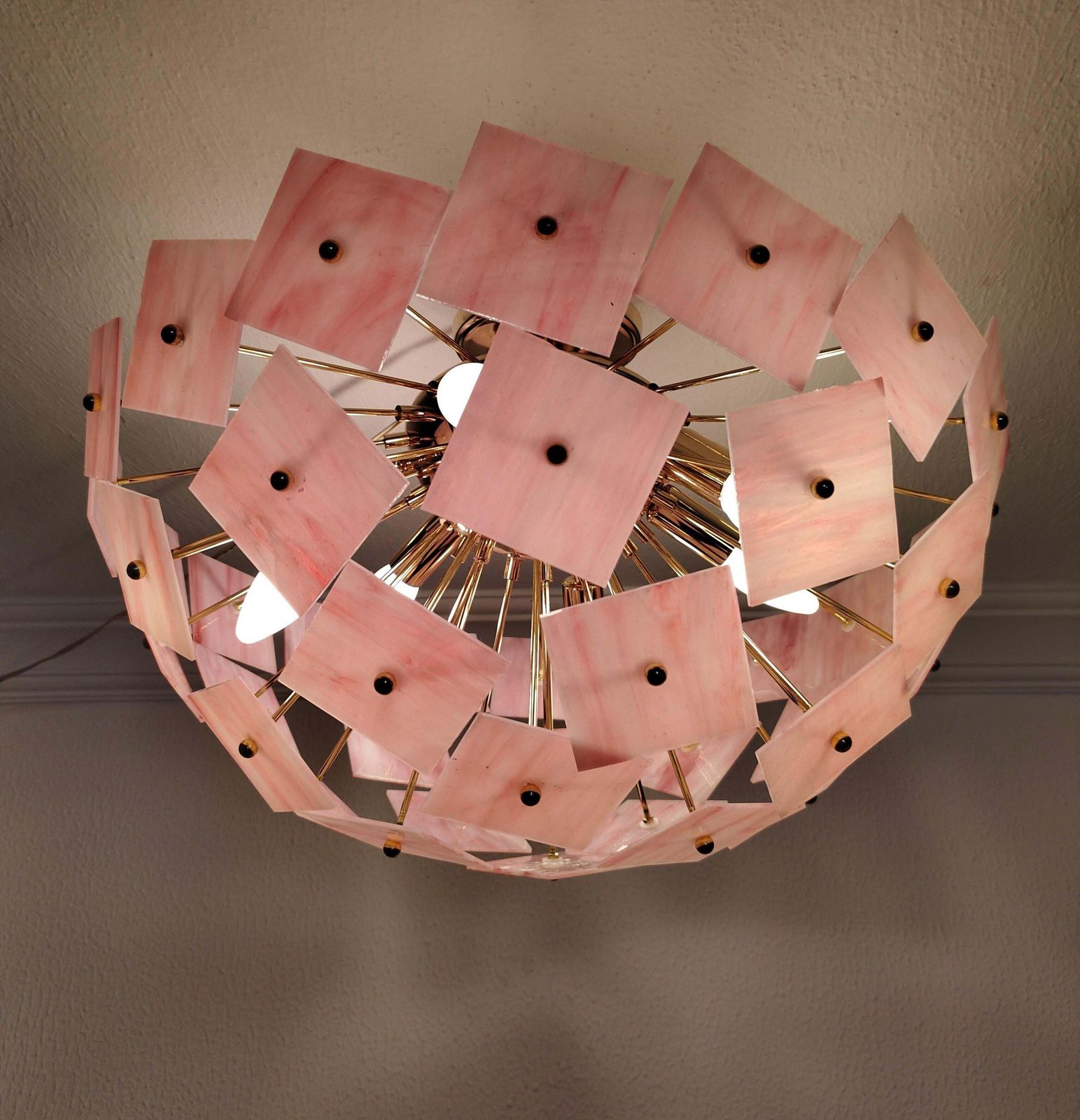 photo furniture Pink Vitrail Glass Sputnik Flush Mount Chandelier Mid Century Inspired Art Lighting
