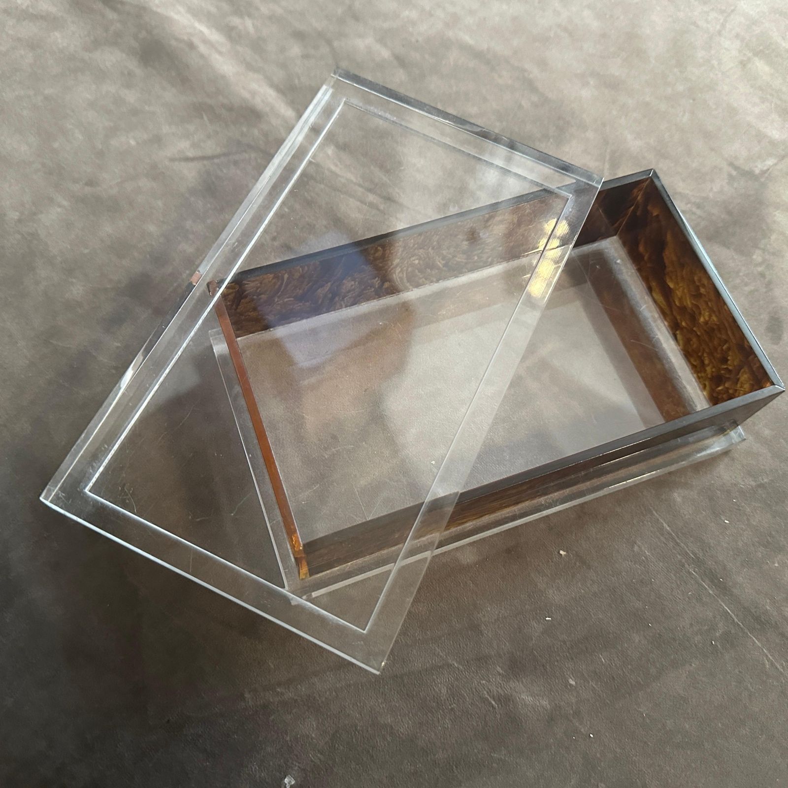 1970s Clear And Faux Tortoiseshell Lucite Vanity Box In The Manner Of Dior Home photo vintage
