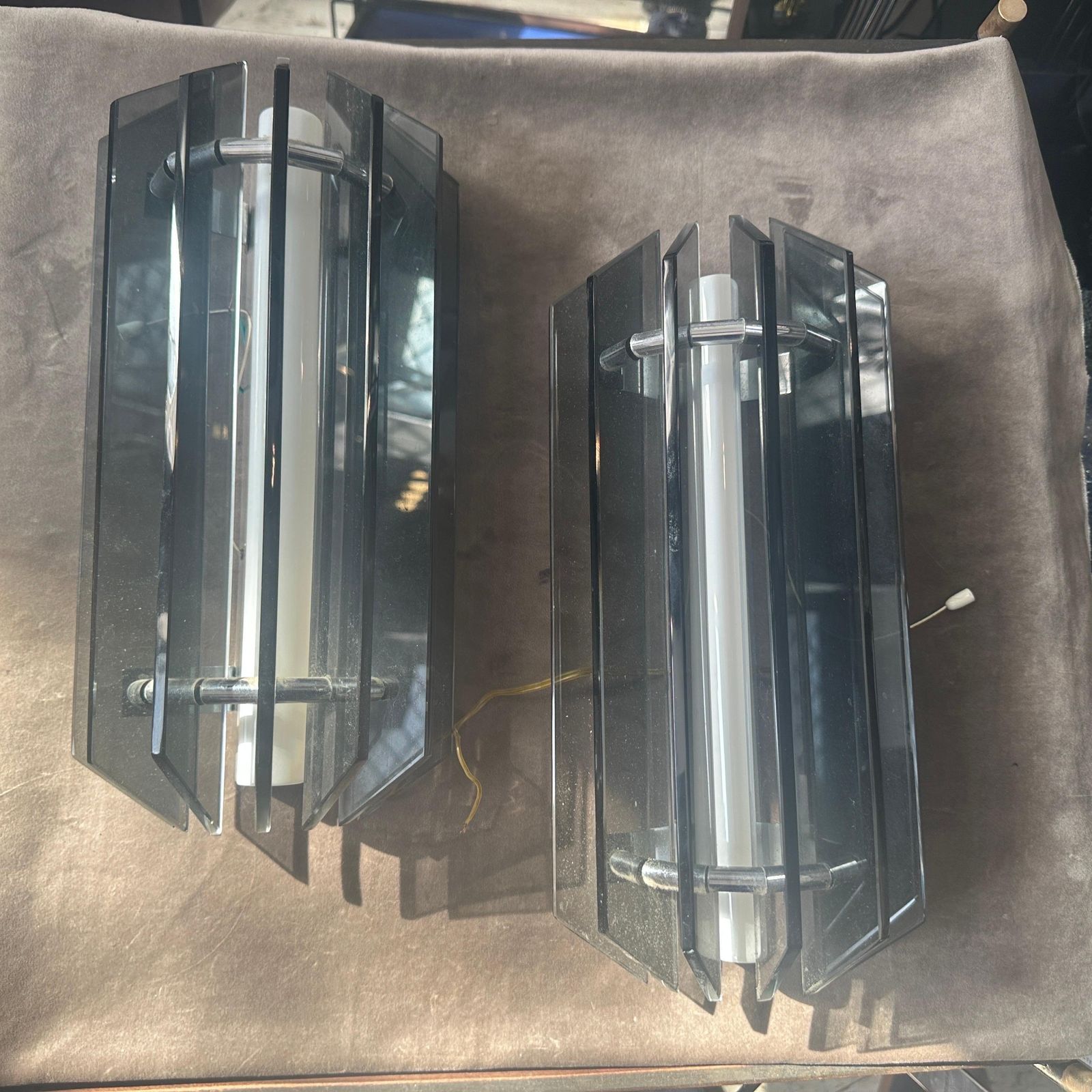 1960s Space Age Gray Glass And Steel Wall Sconces By Veca photo for sale
