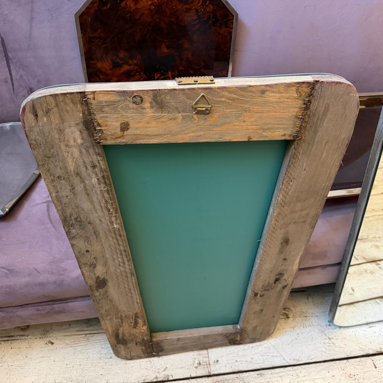 Two 1950s Gio Ponti Style Mid Century Modern Wood And Brass Wall Mirrors photo 3033.0