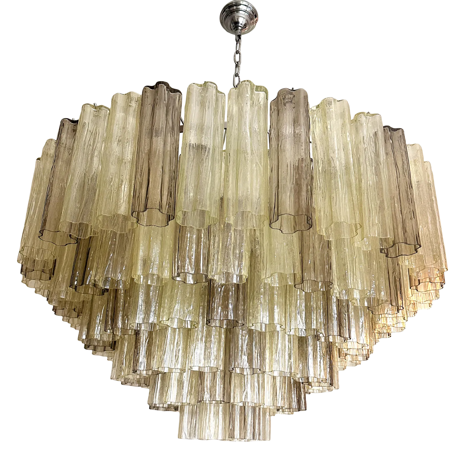 Luxury Huge Champagne E Fumè “Tronchi” Murano Glass Chandelier In Venini Style.